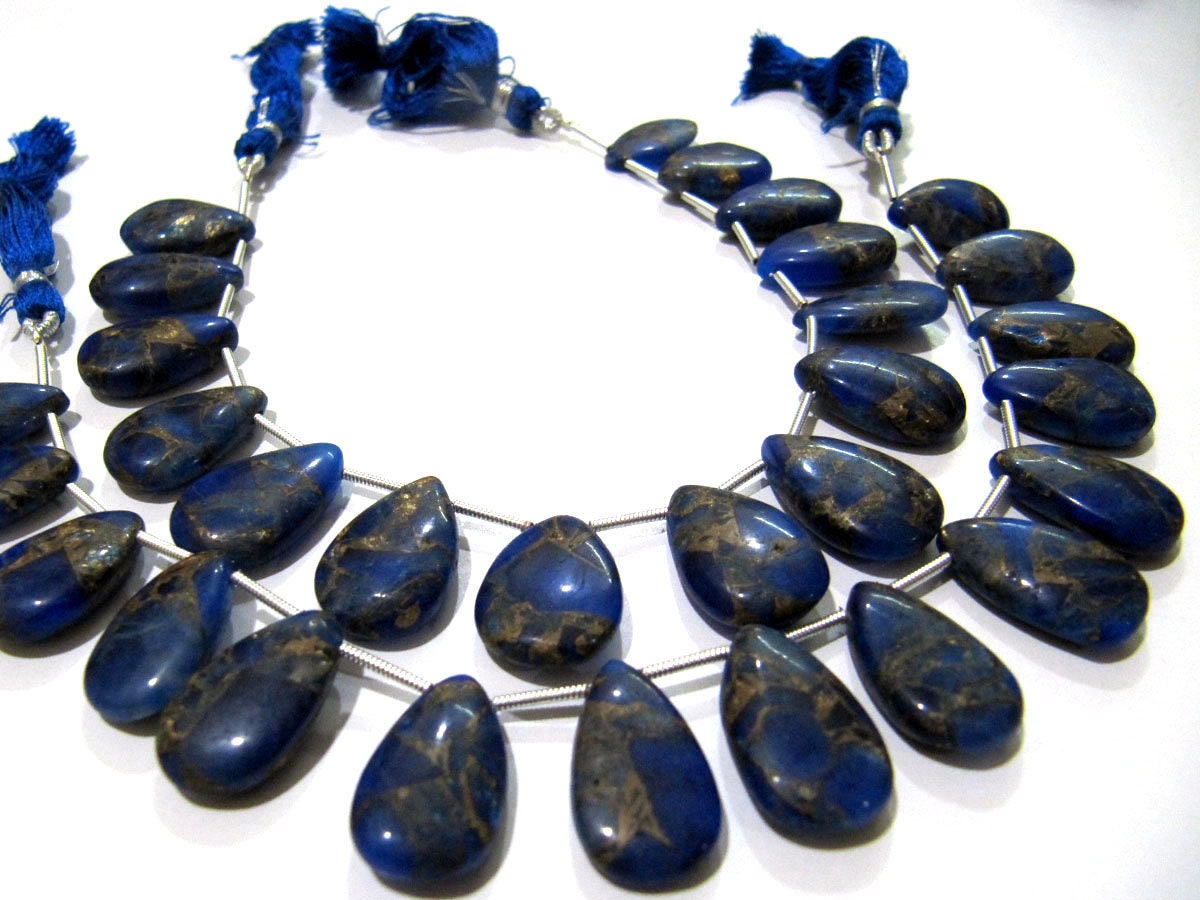 Blue Lapis Oyster Copper Turquoise Pear Shape Smooth Plain Size 10x16To12x20mm Blue Color shaded Beads Strand 8 inches Long Sold Per Strand
