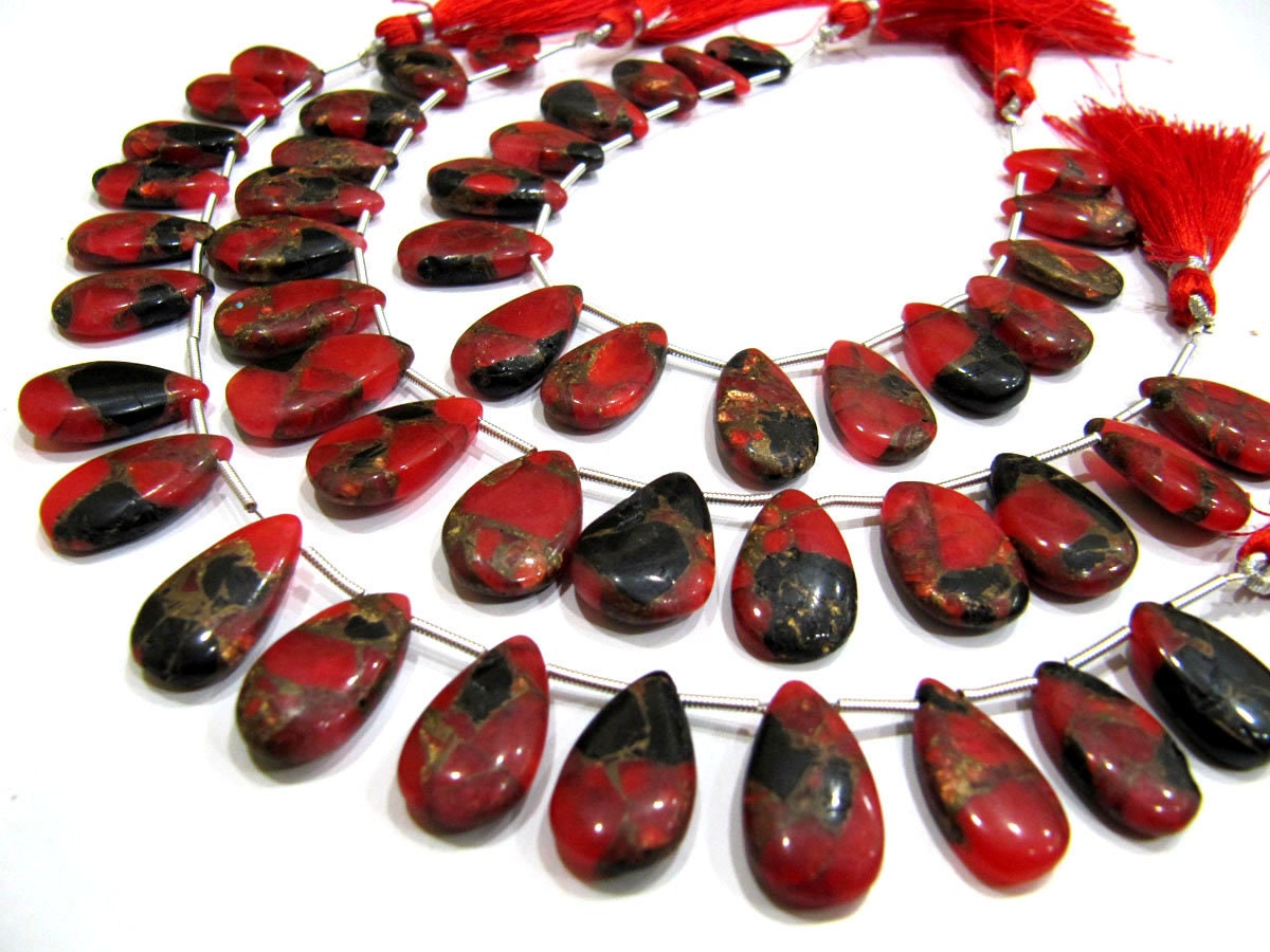 Red Oyster Copper Turquoise Pear Shape Smooth Plain Size 10x16 To 12x20mm Red Color shaded Beads Strand 8 inches Long Sold Per Strand