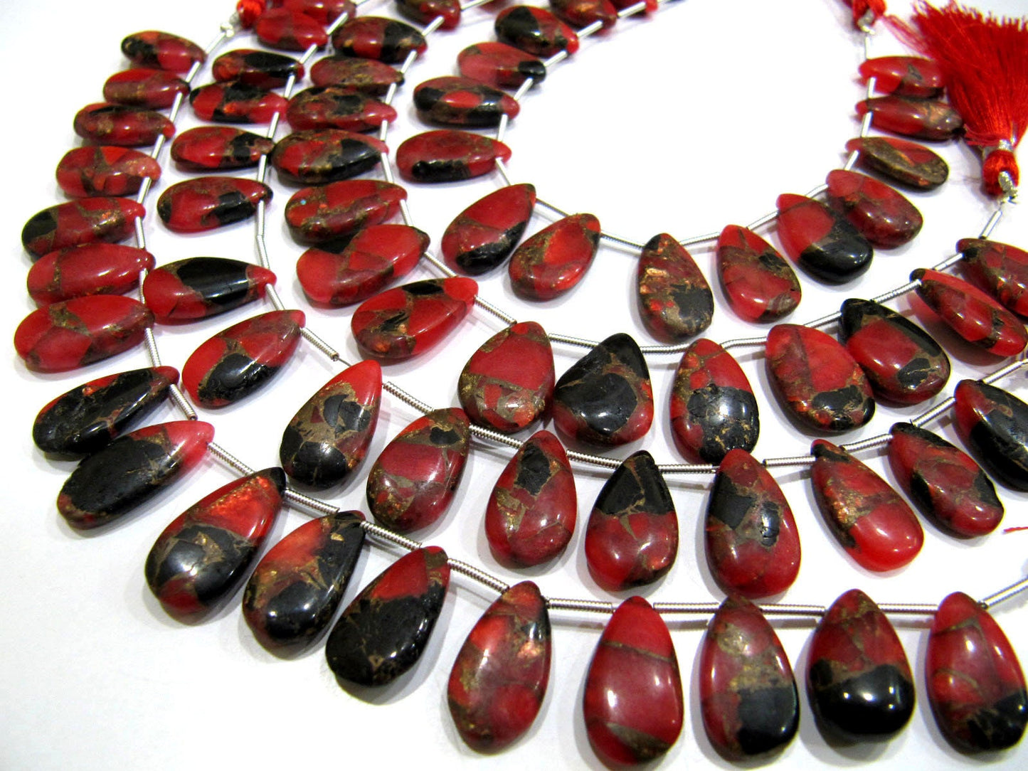 Red Oyster Copper Turquoise Pear Shape Smooth Plain Size 10x16 To 12x20mm Red Color shaded Beads Strand 8 inches Long Sold Per Strand