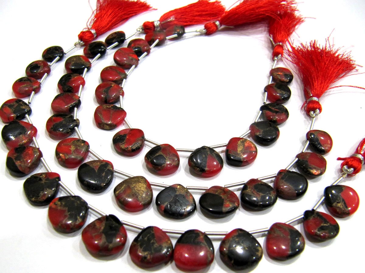 Natural Oyster Turquoise Heart Shape Smooth Plain 12mm Red Color Copper Turquoise Beads Strand 8 inch Long Sold Per Strand Wholesale Price