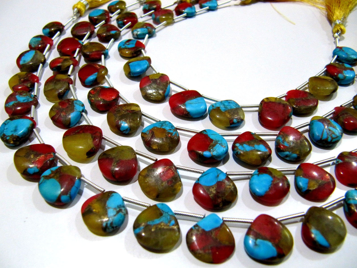 Natural Oyster Turquoise Heart Shape Smooth Plain Size 12mm Multi Color Gemstone Beads Strand 8 inch Long Sold Per Strand Wholesale Price