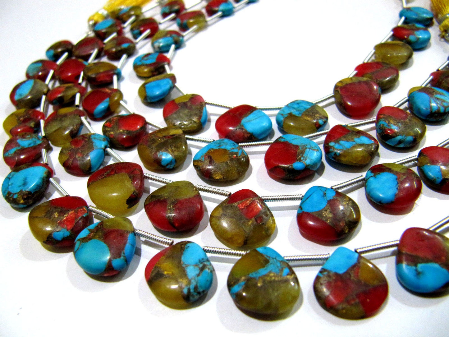 Natural Oyster Turquoise Heart Shape Smooth Plain Size 12mm Multi Color Gemstone Beads Strand 8 inch Long Sold Per Strand Wholesale Price