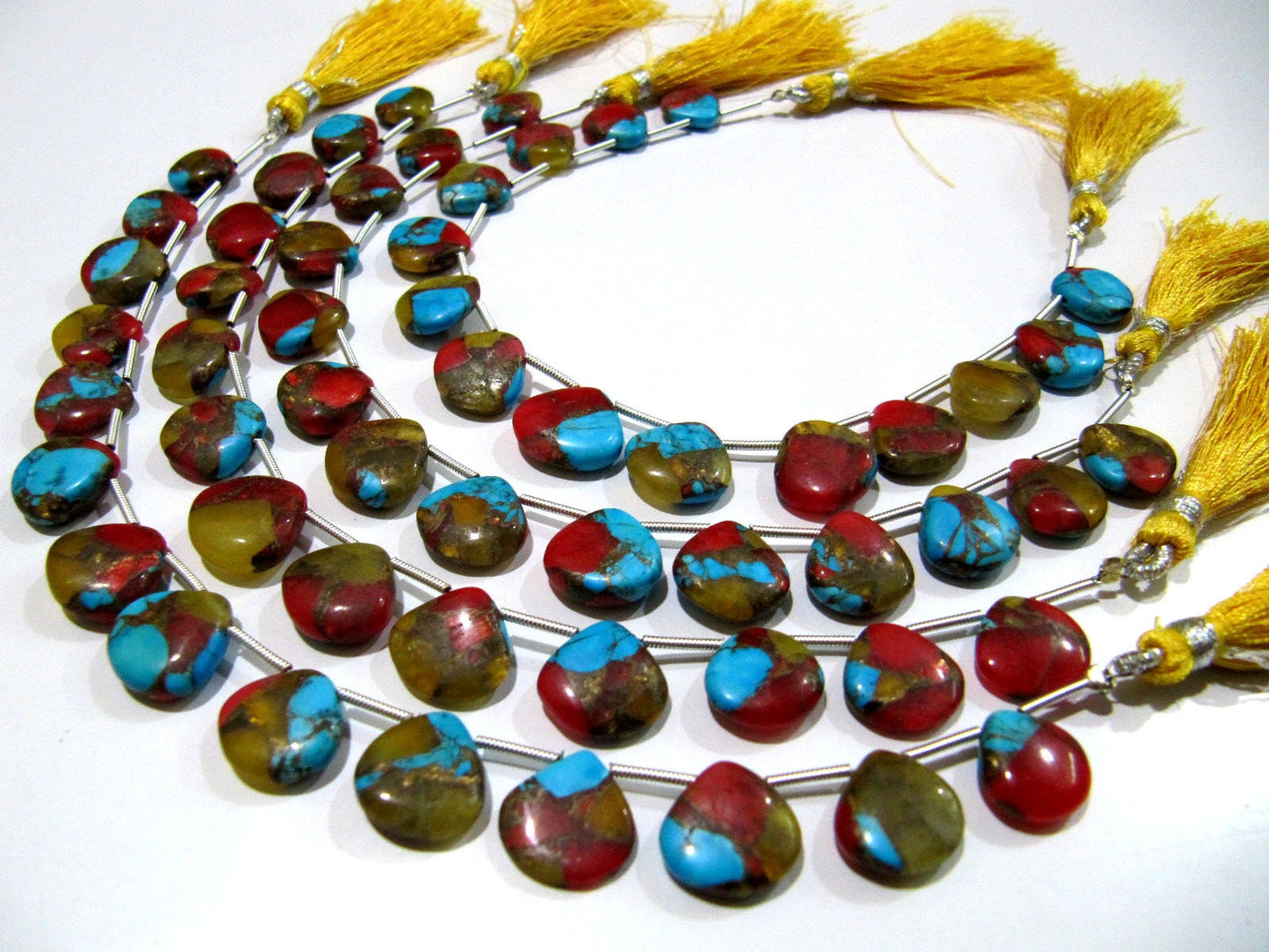Natural Oyster Turquoise Heart Shape Smooth Plain Size 12mm Multi Color Gemstone Beads Strand 8 inch Long Sold Per Strand Wholesale Price