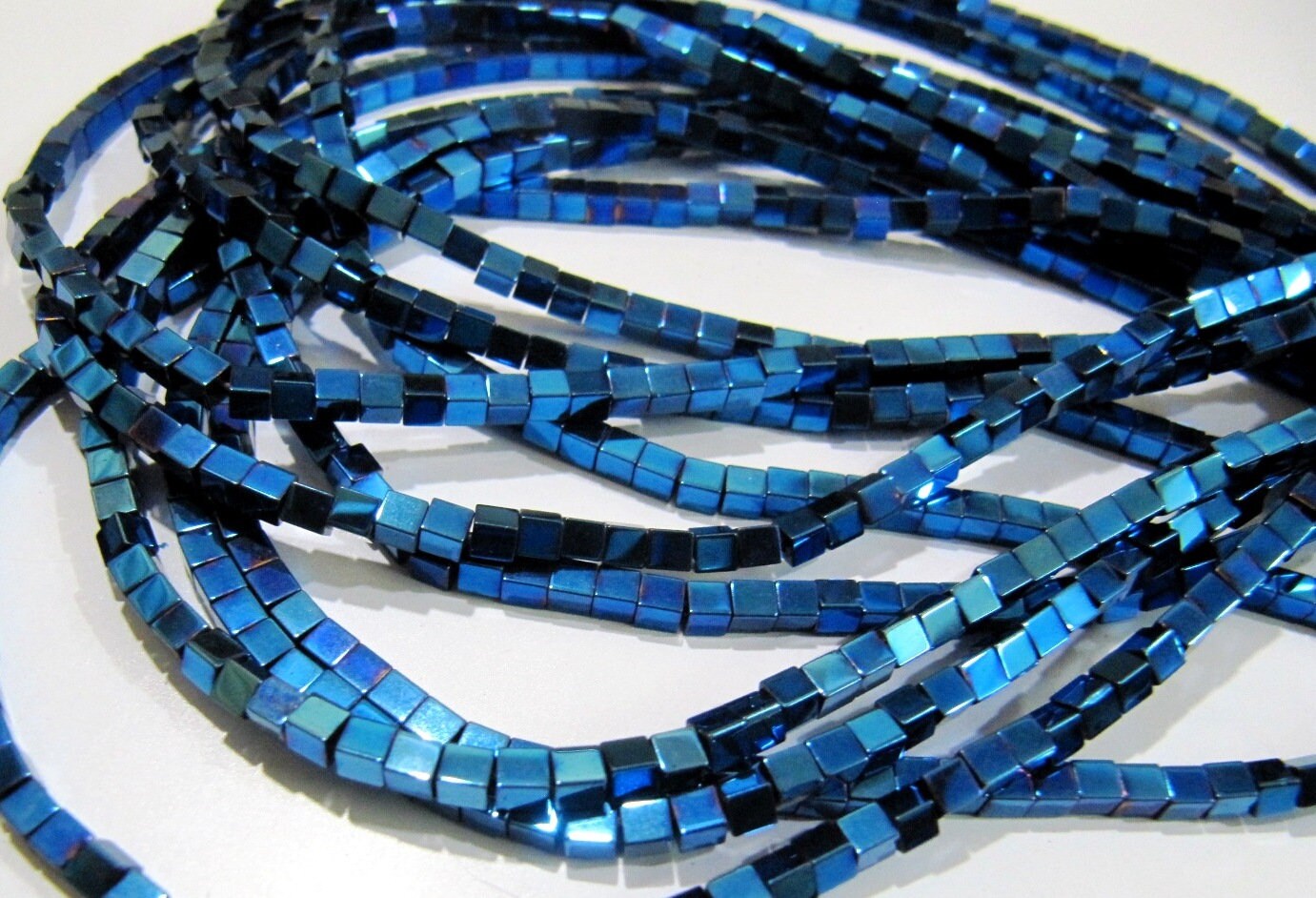 AAA Quality Royal Blue Color Hematite Cube Beads Box Shape Hematite Beads 2mm Size Strand 15-16 inch long Wholesale Prices