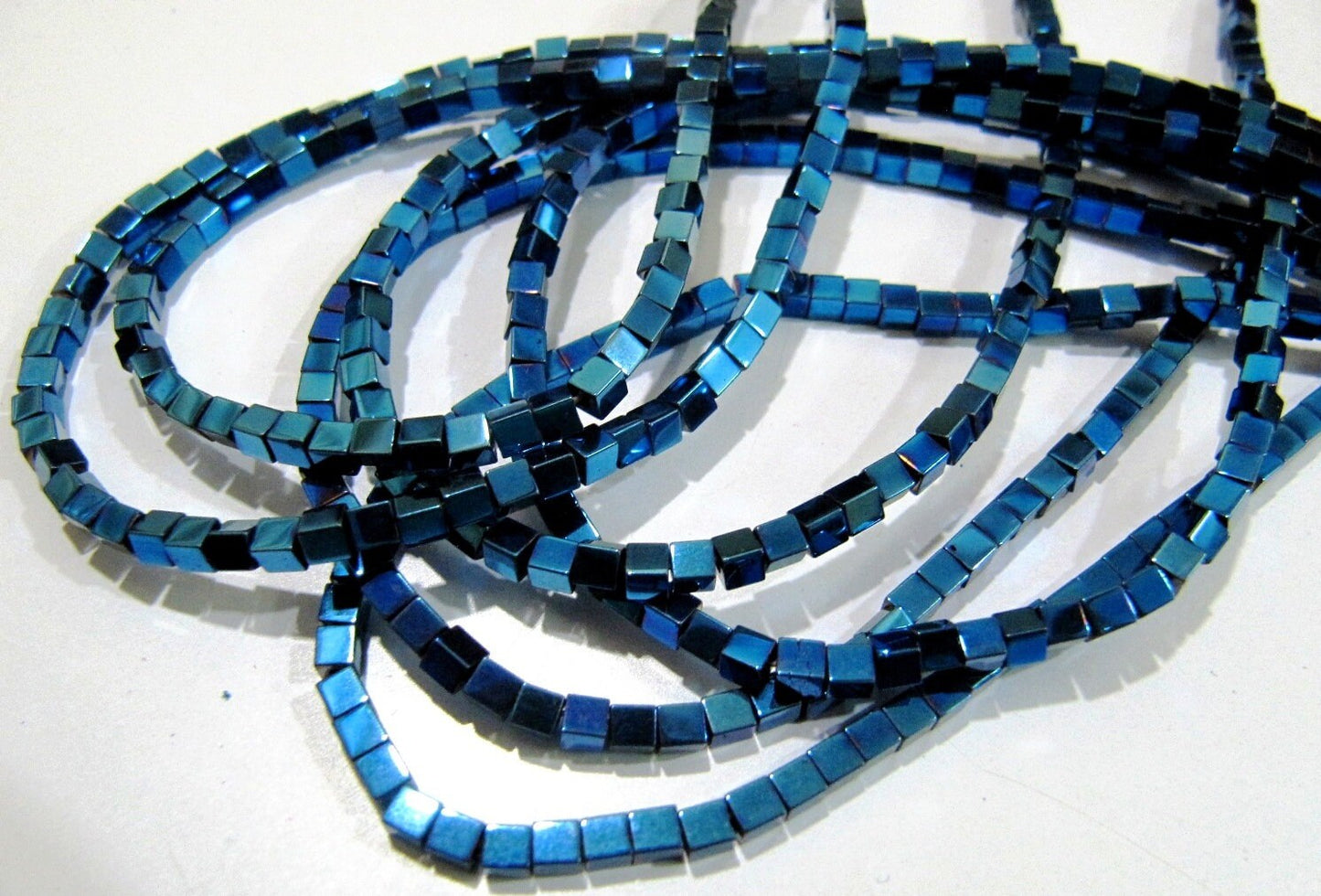 AAA Quality Royal Blue Color Hematite Cube Beads Box Shape Hematite Beads 2mm Size Strand 15-16 inch long Wholesale Prices