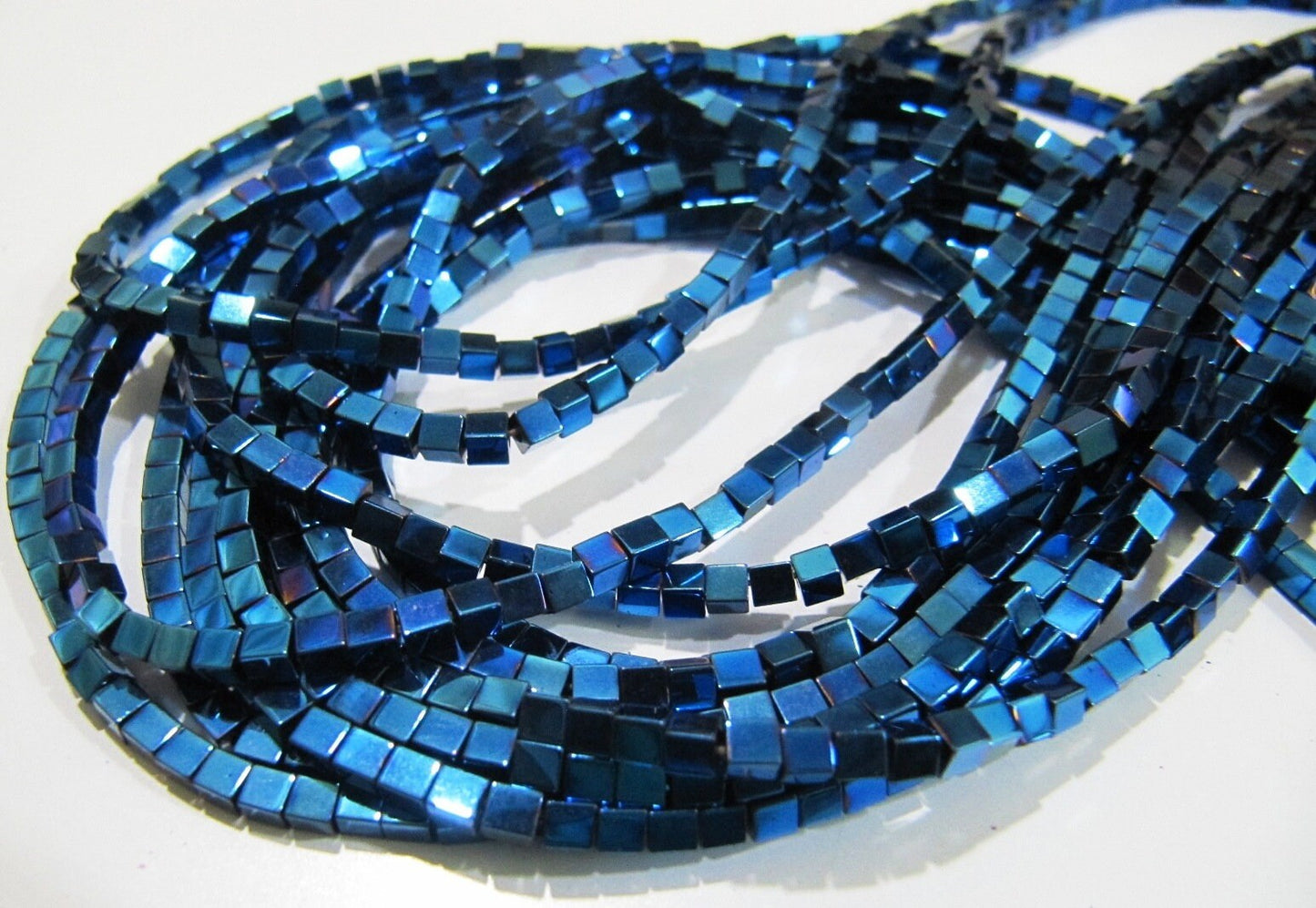 AAA Quality Royal Blue Color Hematite Cube Beads Box Shape Hematite Beads 2mm Size Strand 15-16 inch long Wholesale Prices