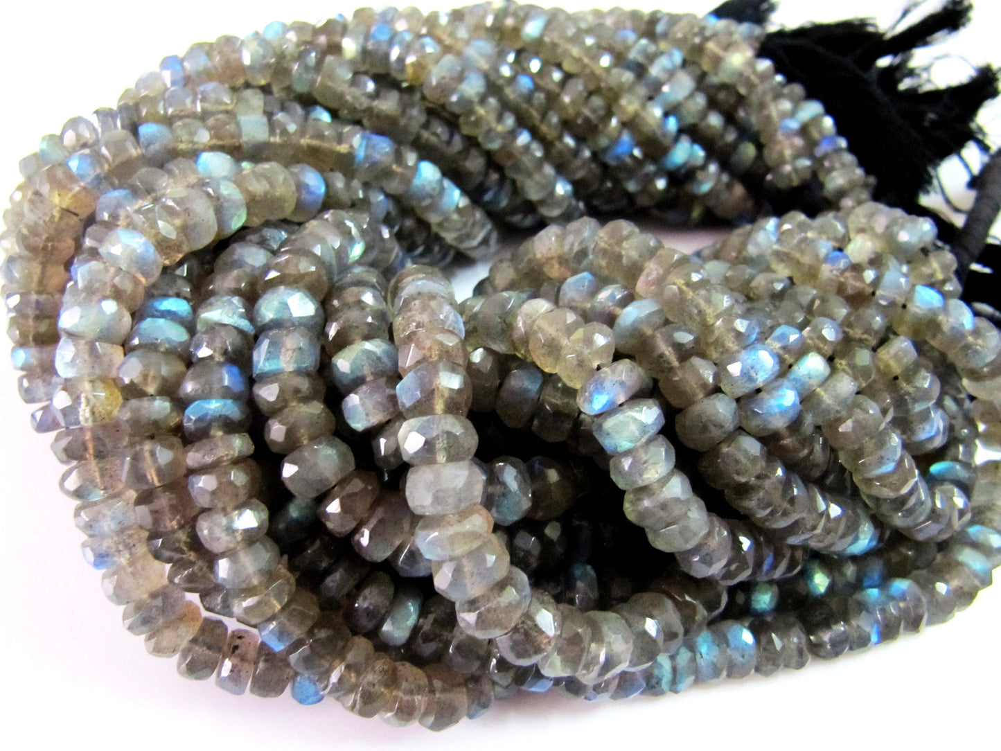 Natural Labradorite Rondelle Faceted 7-8mm Beads Blue Flashy Strands 8 inch Long Top Quality Black Rainbow Jewelry making Gemstone Beads