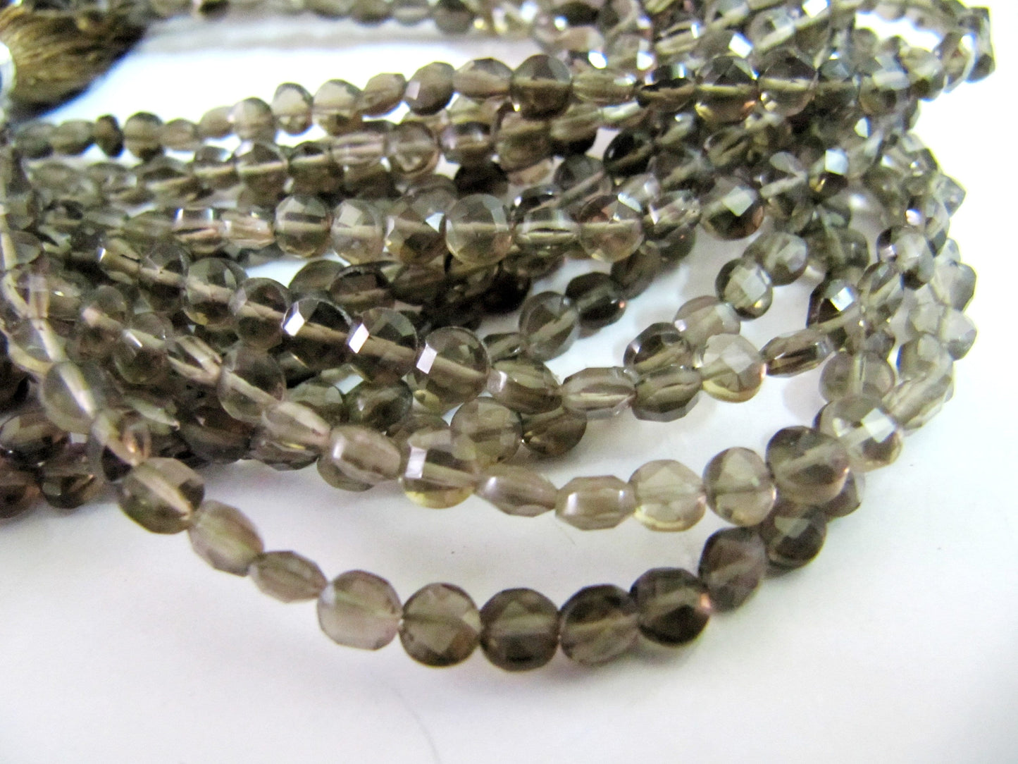 Natural Smoky Quartz Coin shape Briolette Faceted Beads Size 4mm best Quality Beads Strand 13 inches Long Jewelry making gemstone beads