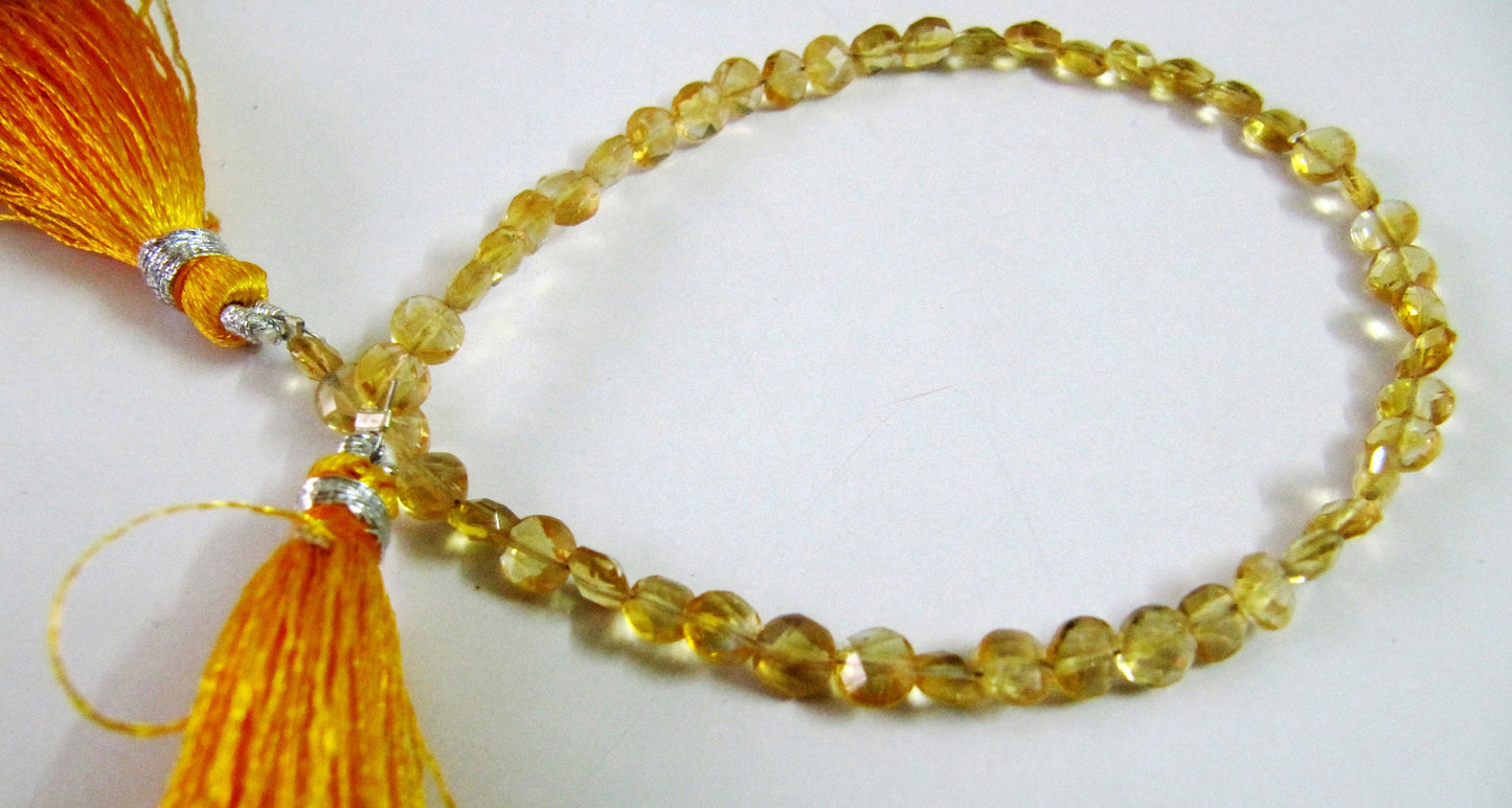 Natural Citrine Faceted Coin Beads, Bead Size Exact 4.5mm, Micro Size Strand 8 Inch Long,approx.48 to 52 beads per string Wholesale Price