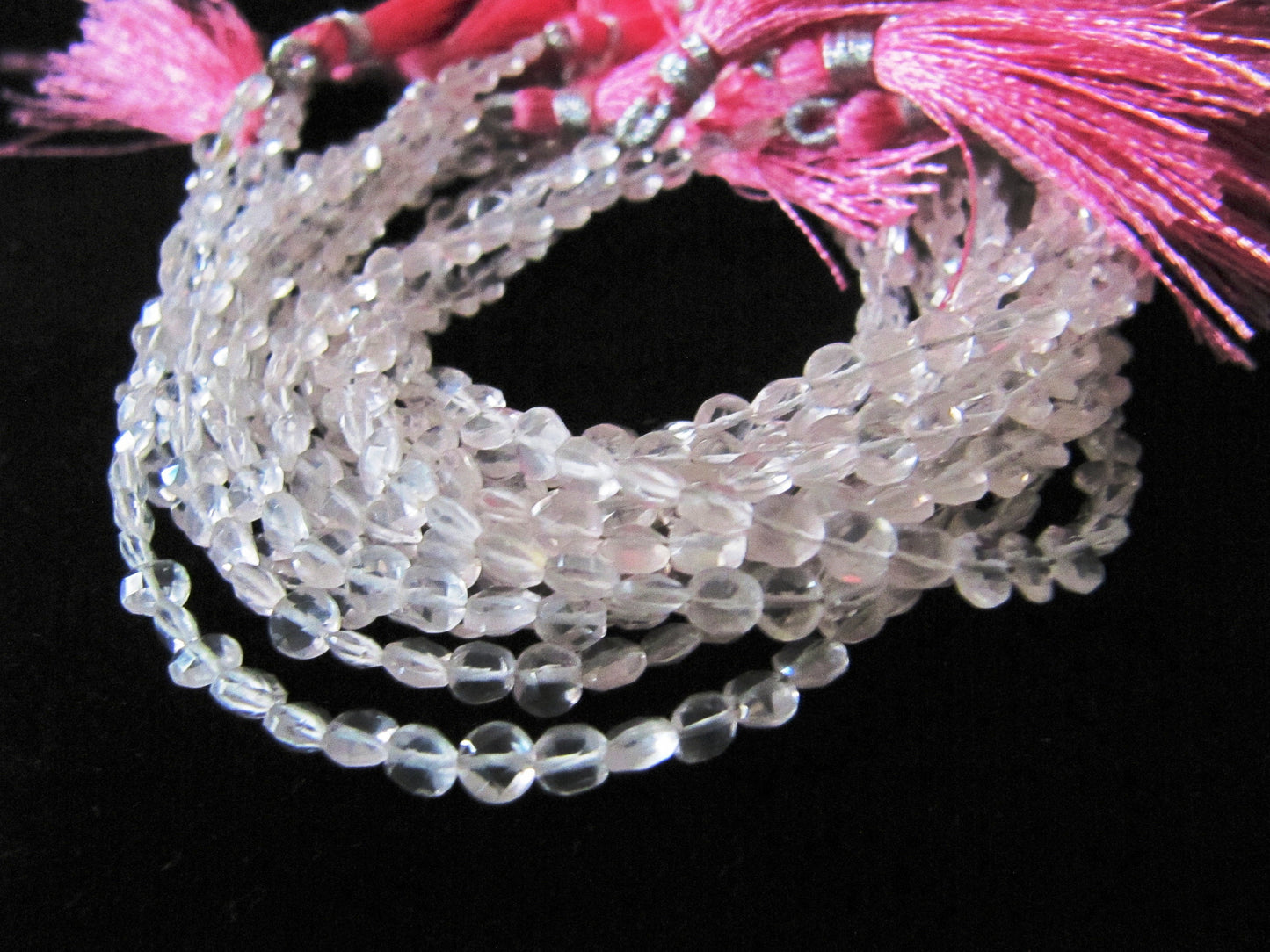 Natural Rose Quartz Faceted Coin shape briolette Beads 4.5mm Sold Per Strand 8 Inch Long 48 to 52 beads per string Wholesale Rate