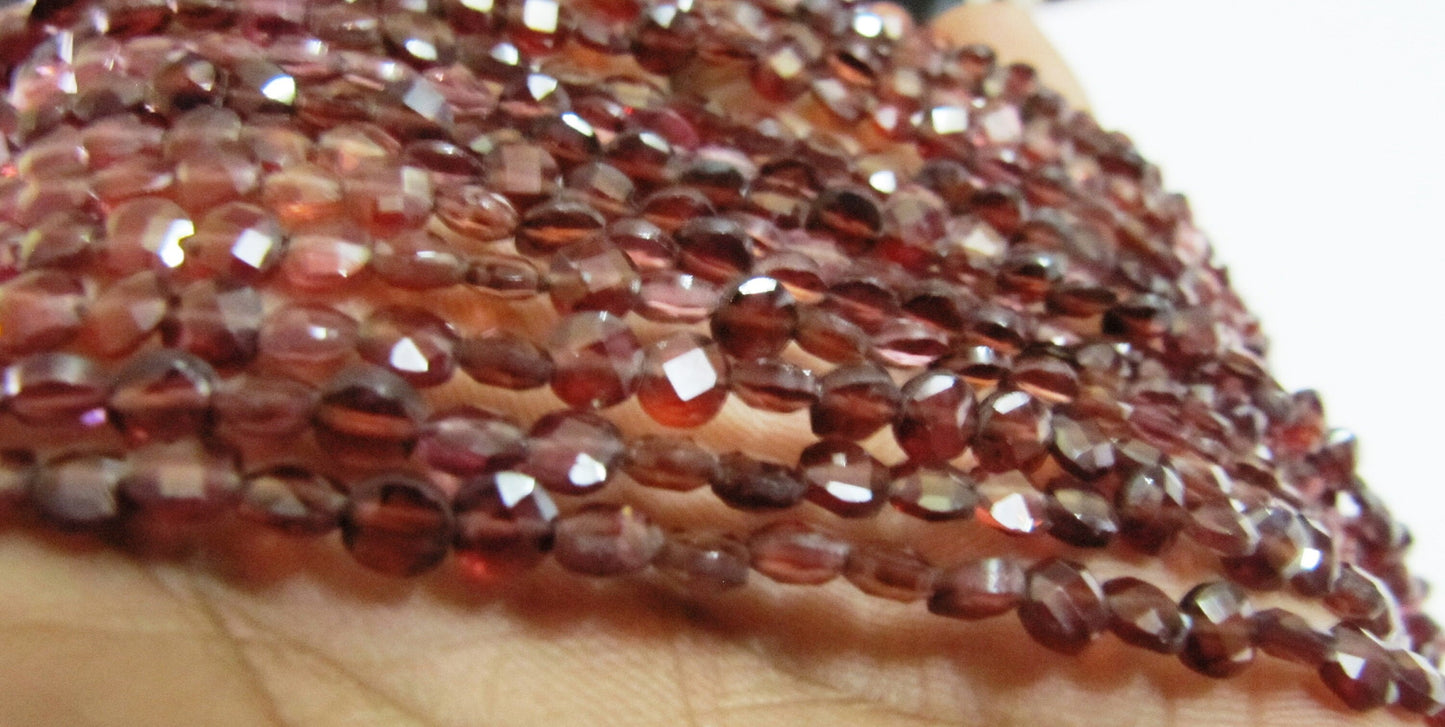 Natural Mozambique Garnet Faceted Coin Beads Size Exact 4.5mm, Micro Size Strand 8 Inch Long,approx.48 to 52 beads per string Wholesale Rate