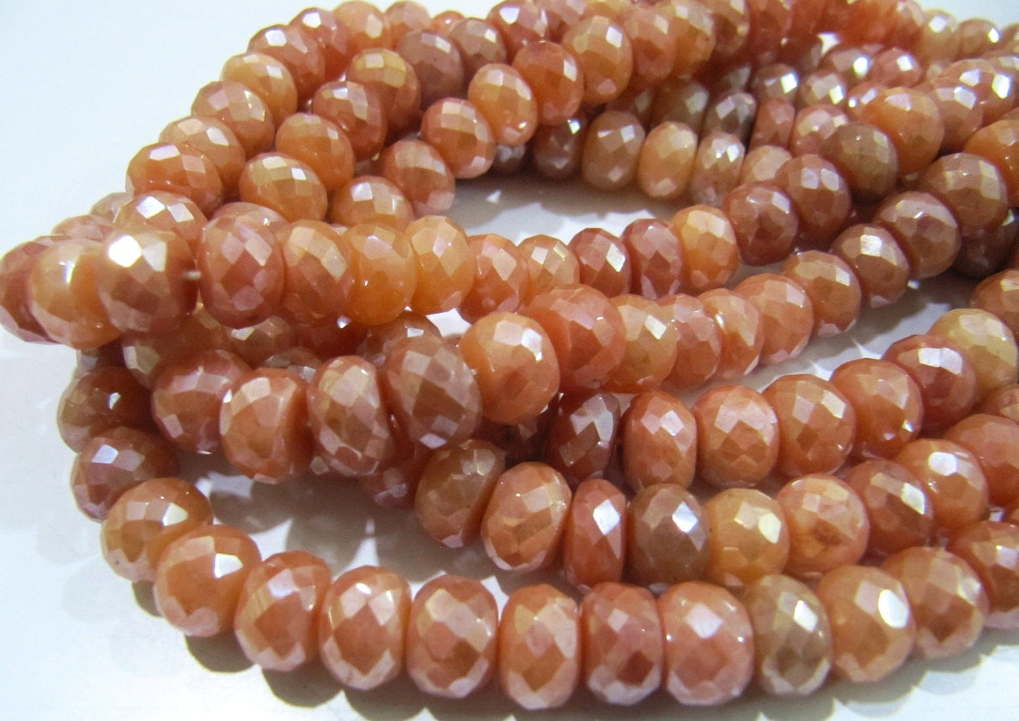 Natural Peach Silverite Rondelle Faceted Beads Mystic Coated 8-9mm Silverite Gemstone Beads Strand 8 inches Jewelry Making Beads