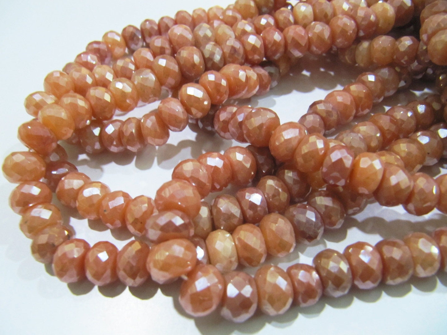 Natural Peach Silverite Rondelle Faceted Beads Mystic Coated 8-9mm Silverite Gemstone Beads Strand 8 inches Jewelry Making Beads