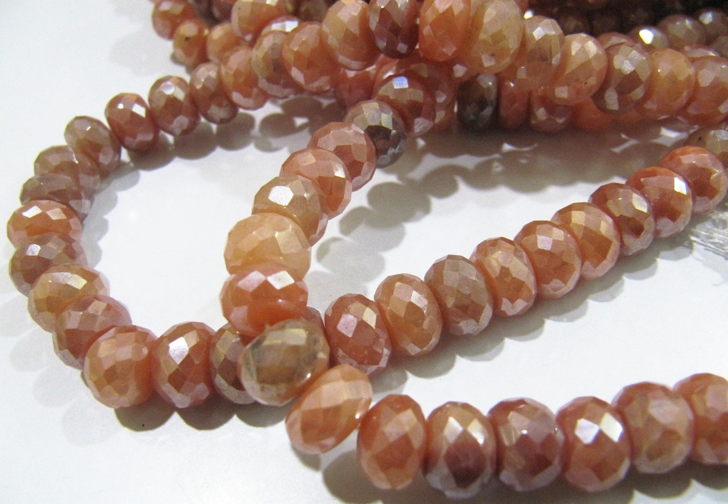 Natural Peach Silverite Rondelle Faceted Beads Mystic Coated 8-9mm Silverite Gemstone Beads Strand 8 inches Jewelry Making Beads