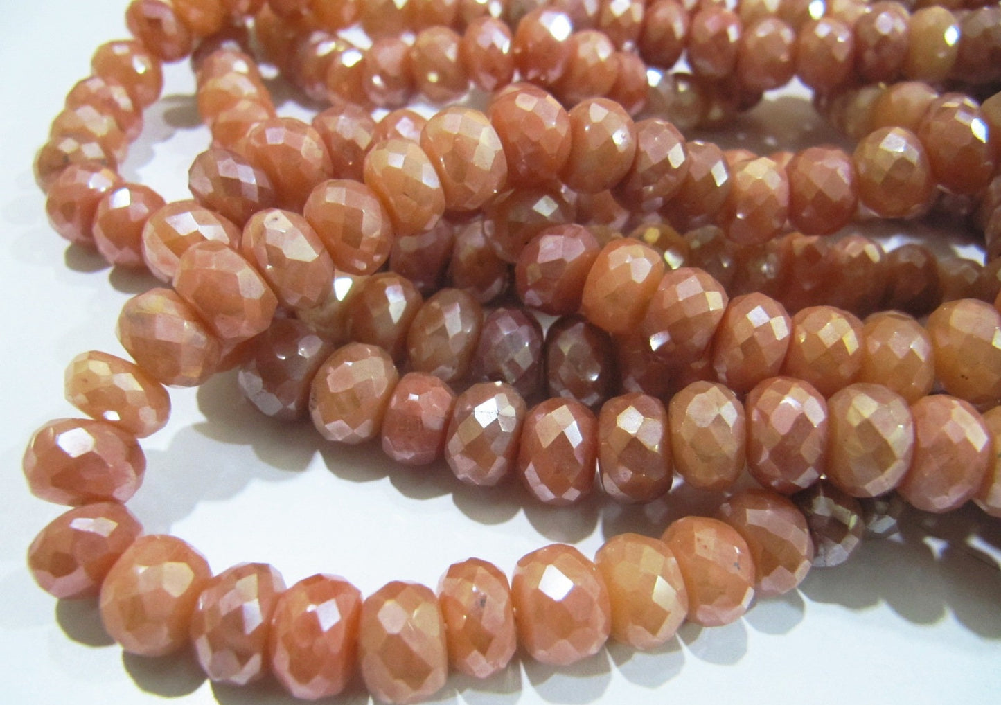 Natural Peach Silverite Rondelle Faceted Beads Mystic Coated 8-9mm Silverite Gemstone Beads Strand 8 inches Jewelry Making Beads