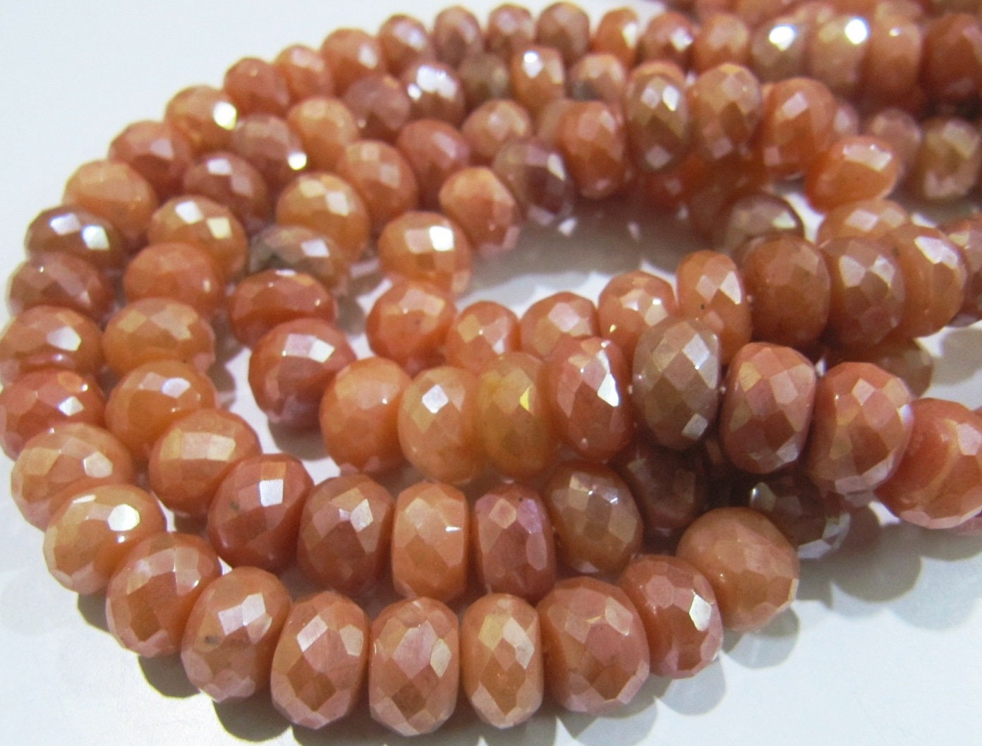 Natural Peach Silverite Rondelle Faceted Beads Mystic Coated 8-9mm Silverite Gemstone Beads Strand 8 inches Jewelry Making Beads