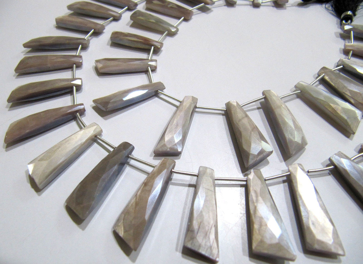 Natural Grey Moonstone AB Mystic Coated Knife Shape 10x30mm Gray Beads Strand 10 Inches Long Jewelry Making Beads Sold Per Strand