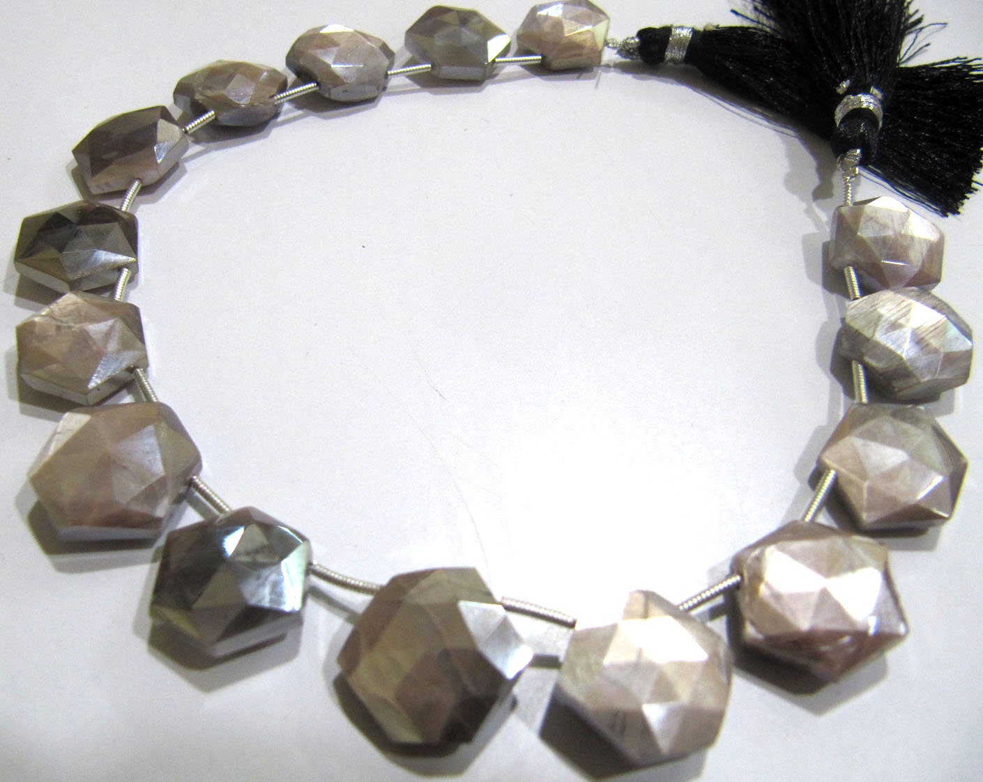 Natural Grey Moonstone AB Mystic Coated Hexagon Shape 14mm Gray color Beads Strand 10 Inches Long Jewelry Making Beads Sold Per Strand