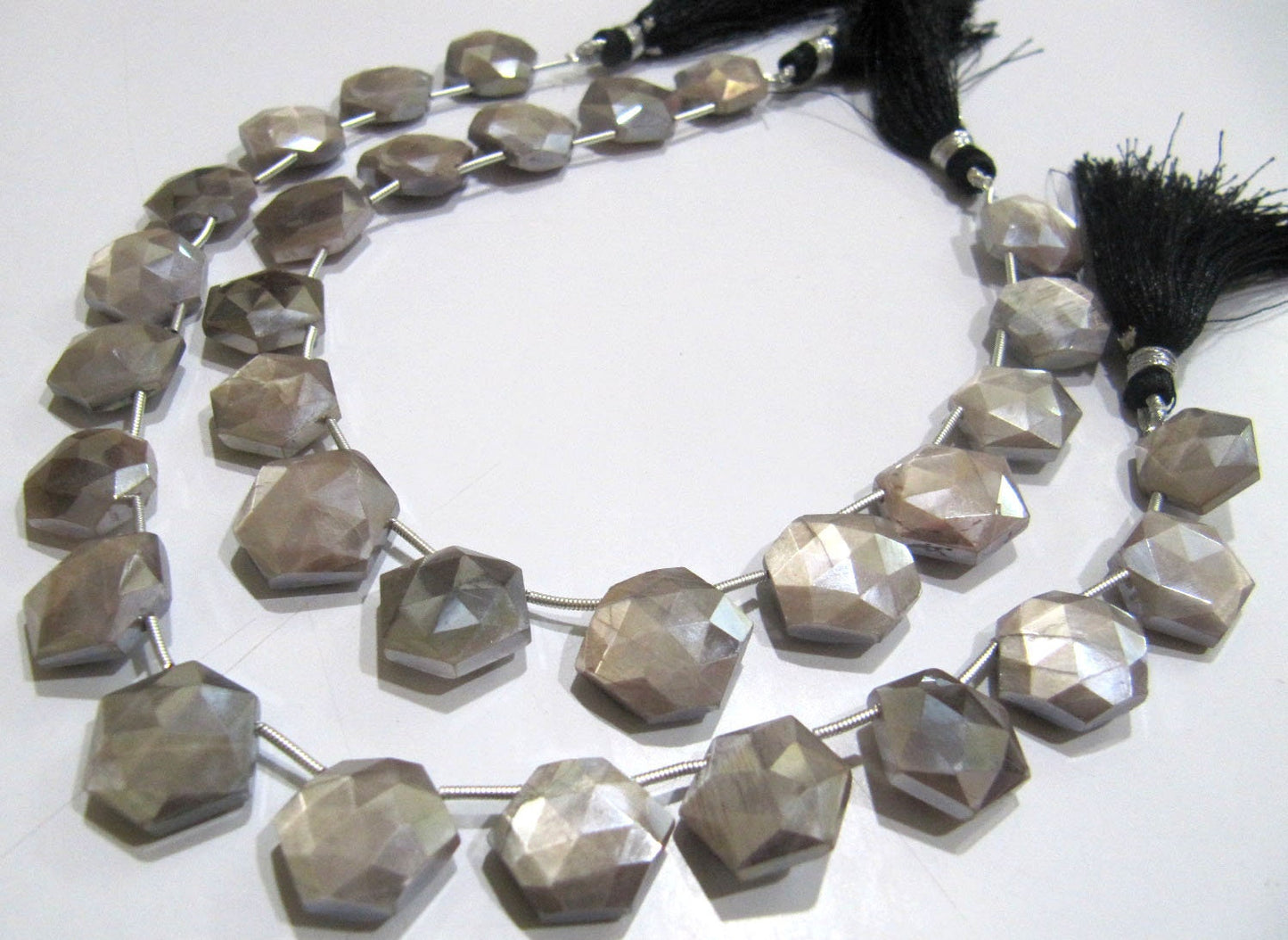 Natural Grey Moonstone AB Mystic Coated Hexagon Shape 14mm Gray color Beads Strand 10 Inches Long Jewelry Making Beads Sold Per Strand