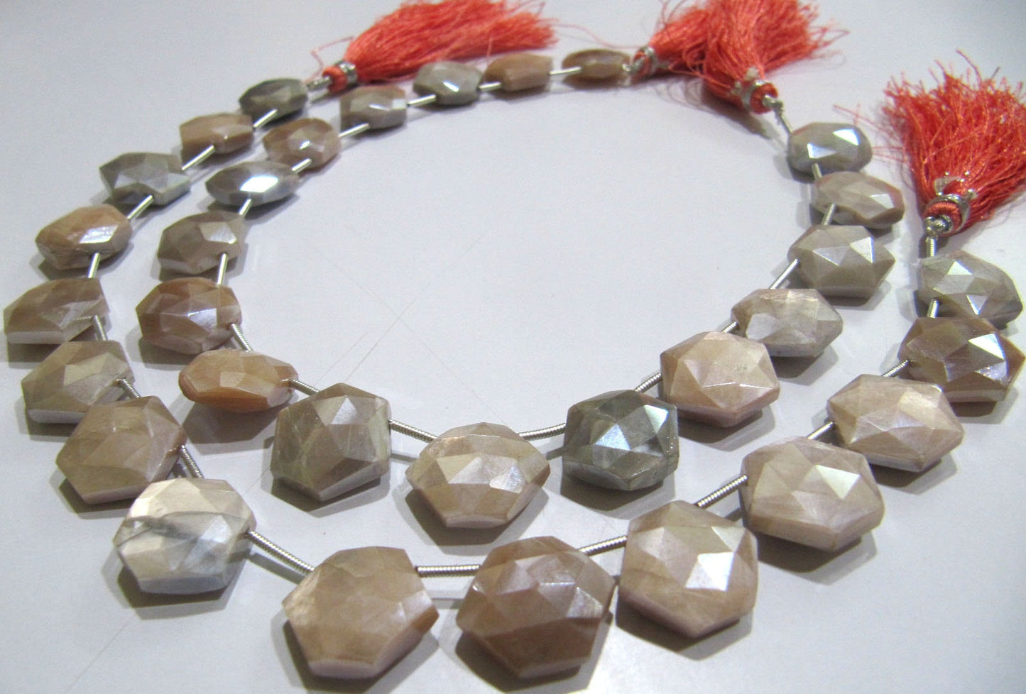Natural Peach Moonstone AB Mystic Coated Hexagon Shape 14mm Beads Strand 10 Inches Long Jewelry Making Beads Sold Per Strand