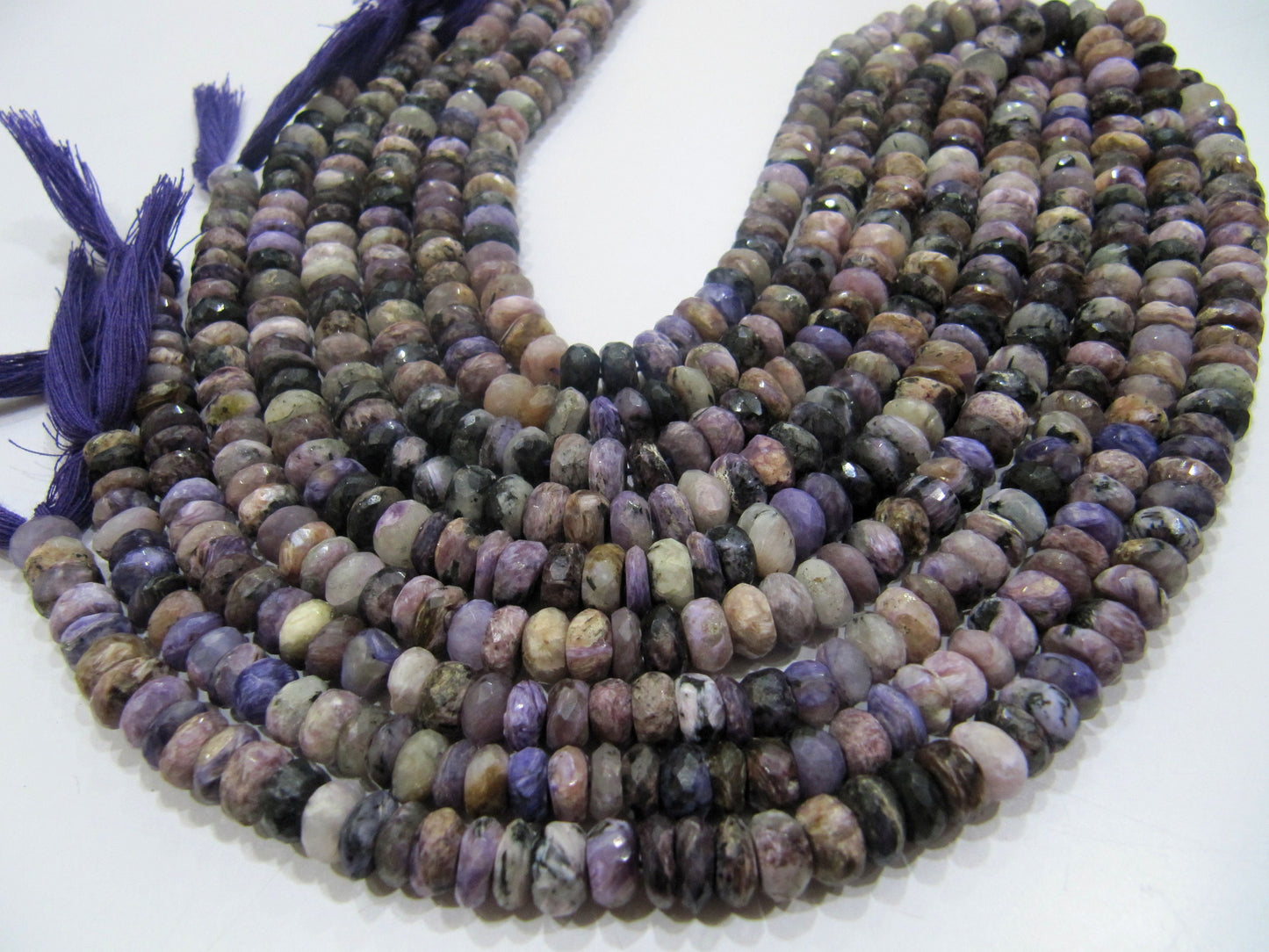 AAA Graded Natural Charoite Beads, Rondelle faceted, size 7-8mm available, Sold per String 10 inches Long, Healing Purple Gemstone Beads