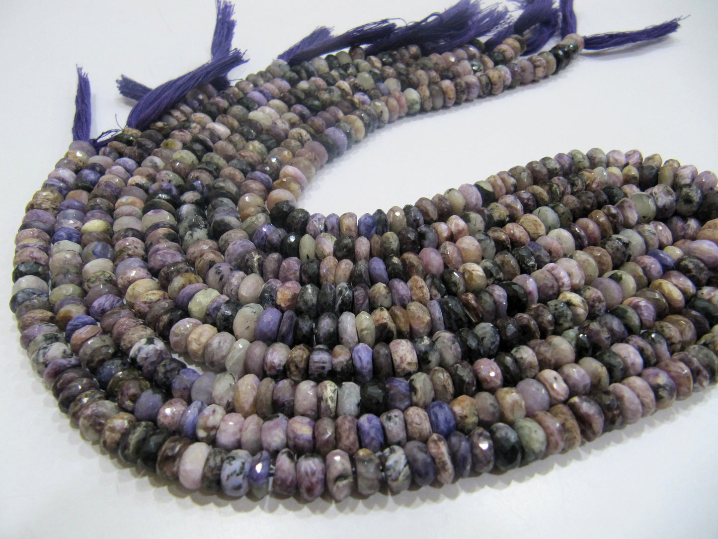 AAA Graded Natural Charoite Beads, Rondelle faceted, size 7-8mm available, Sold per String 10 inches Long, Healing Purple Gemstone Beads