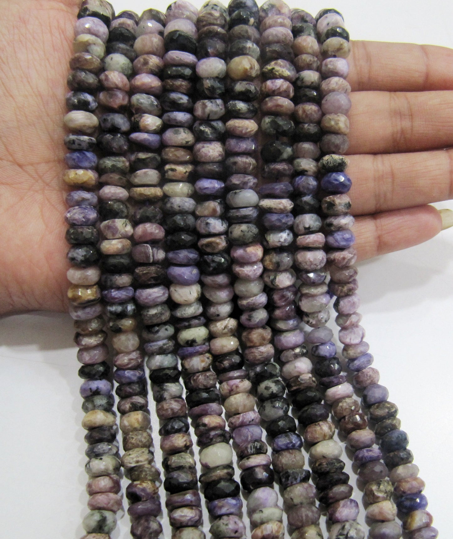 AAA Graded Natural Charoite Beads, Rondelle faceted, size 7-8mm available, Sold per String 10 inches Long, Healing Purple Gemstone Beads