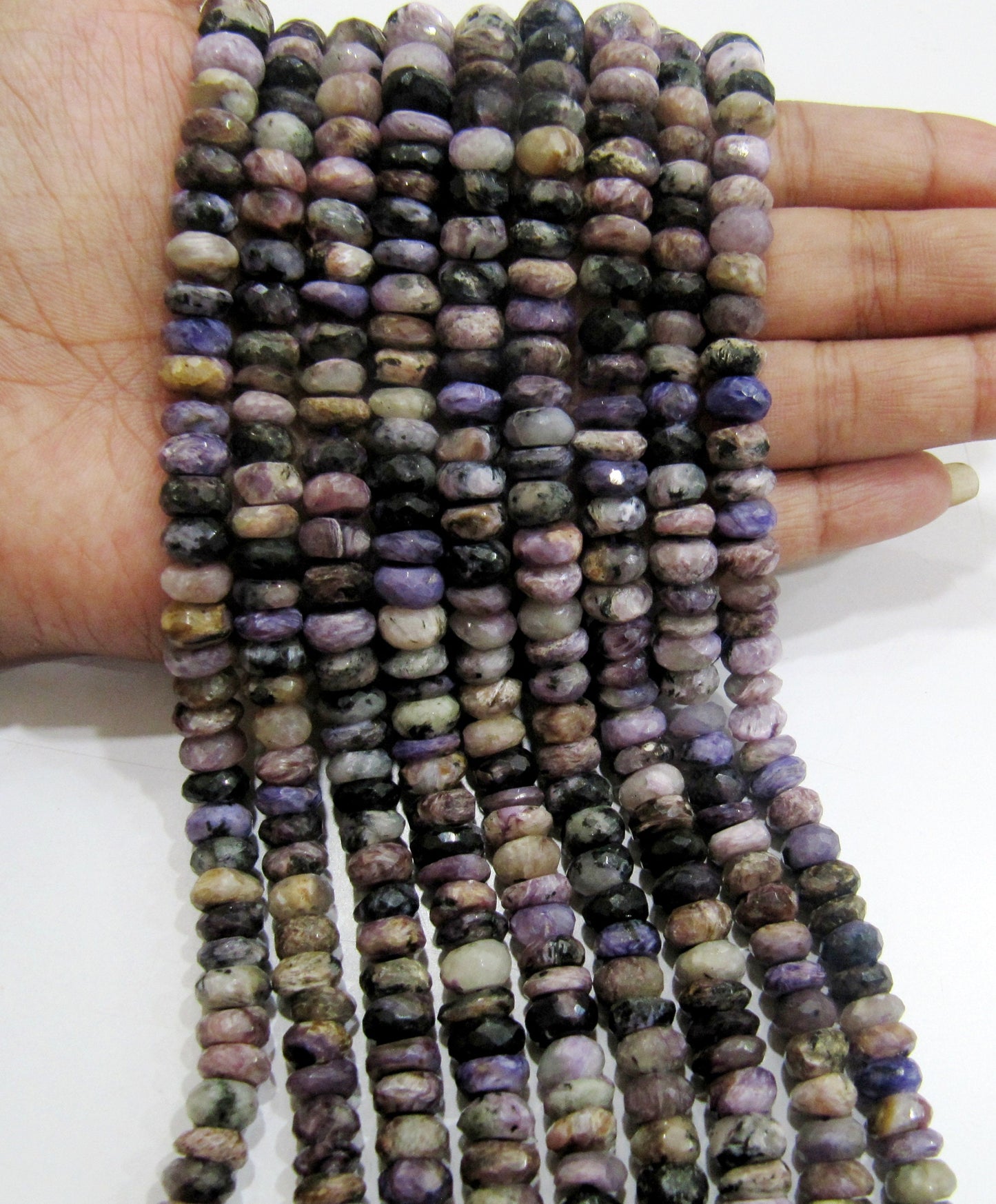 AAA Graded Natural Charoite Beads, Rondelle faceted, size 7-8mm available, Sold per String 10 inches Long, Healing Purple Gemstone Beads