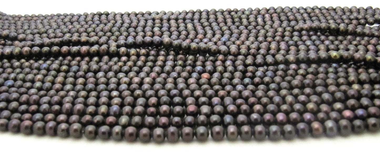 Natural Black Pearl beads 4mm Genuine Pearl beads Round Shape Exotic Color Strand 15 -16 inches Wholesale Prices