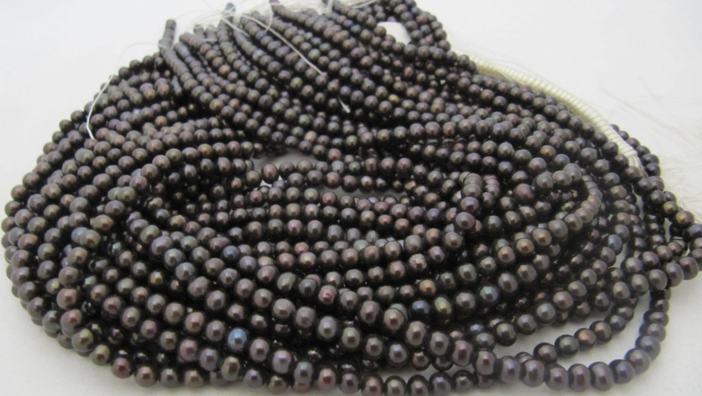 Natural Black Pearl beads 4mm Genuine Pearl beads Round Shape Exotic Color Strand 15 -16 inches Wholesale Prices
