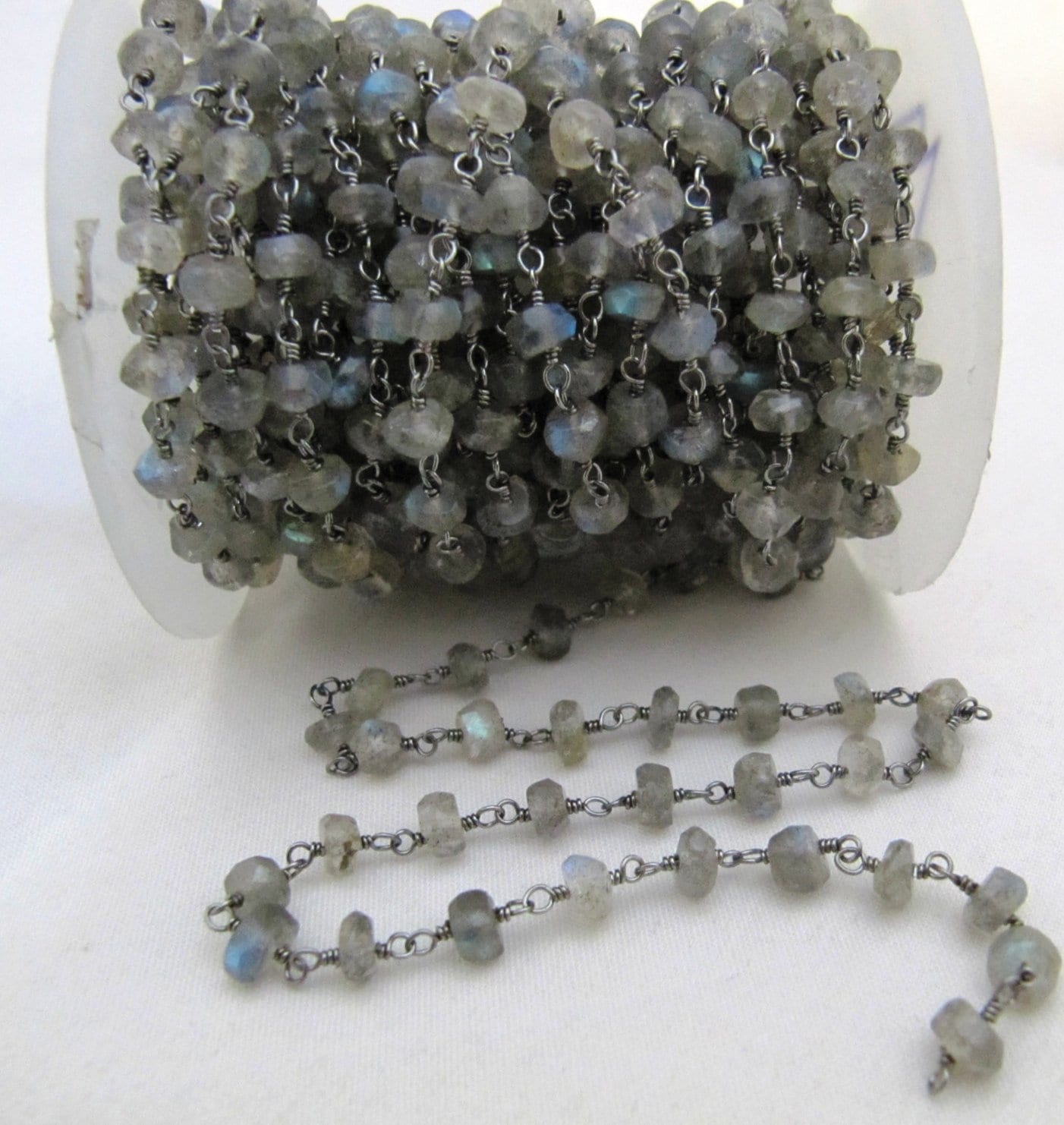 Natural Labradorite Rondelle Faceted 5-6mm Beads Rosary Chain Wholesale Prices Jewelry Making Gemstone chain sold per foot