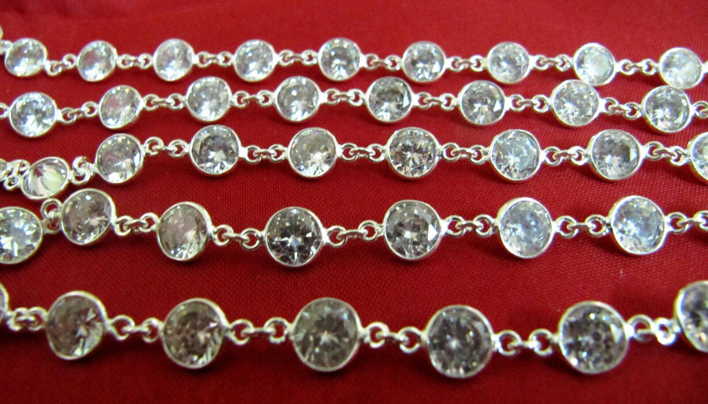 1 Foot- Cubic Zirconia Briolette Round Coin Shape Size 6mm Bezel Gold /Silver/Black/Rose Gold Plated Handmade Tiff Connector Chain
