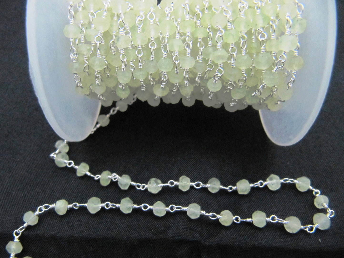Natural Prehnite Beaded Rosary Chain, Rondelle Faceted Gemstone Beaded Chain 3mm-4mm Wholesale Prices sold per foot