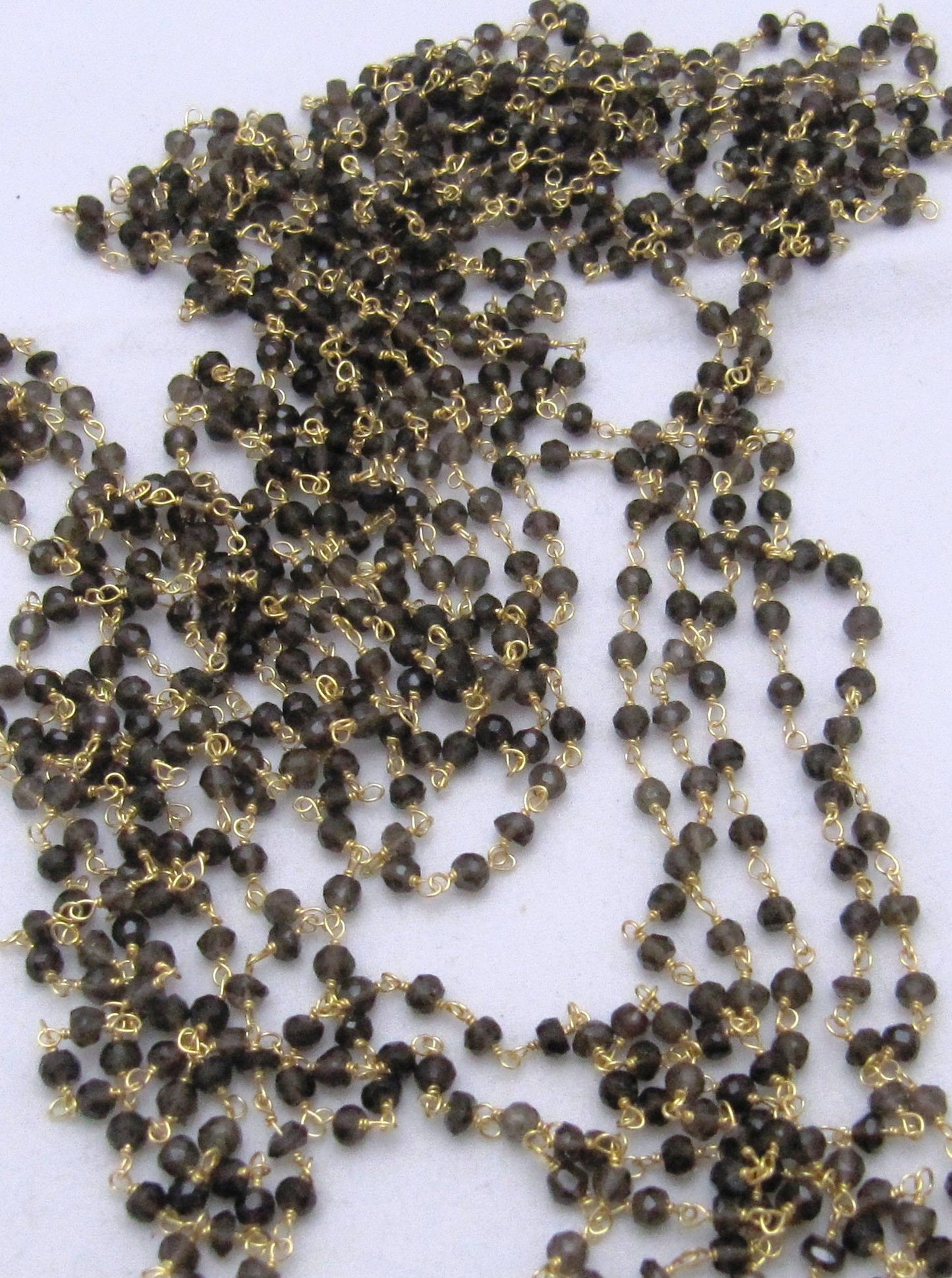 3- Feet Natural Smoky Quartz Rondelle Faceted Size 3-4mm Beaded Rosary Chain Wholesale Prices Jewelry Making Gemstone chain