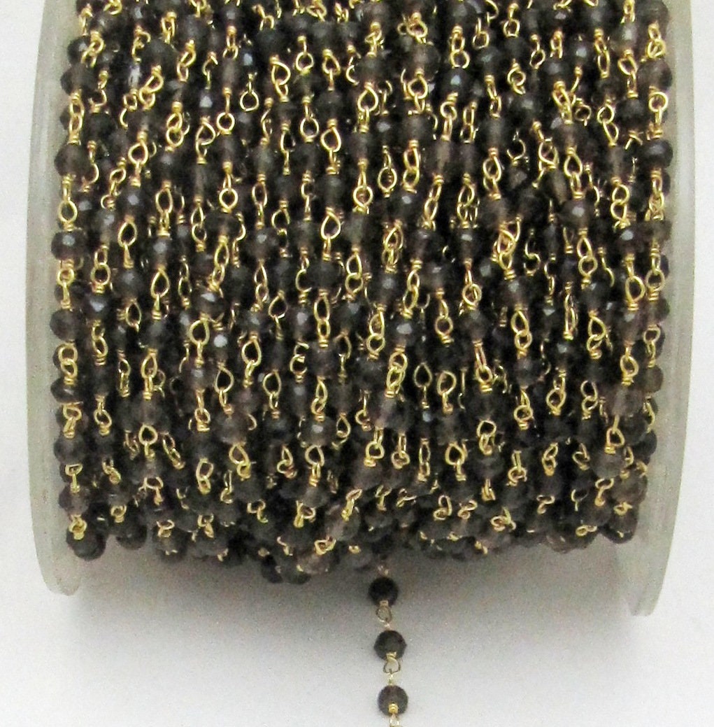 3- Feet Natural Smoky Quartz Rondelle Faceted Size 3-4mm Beaded Rosary Chain Wholesale Prices Jewelry Making Gemstone chain