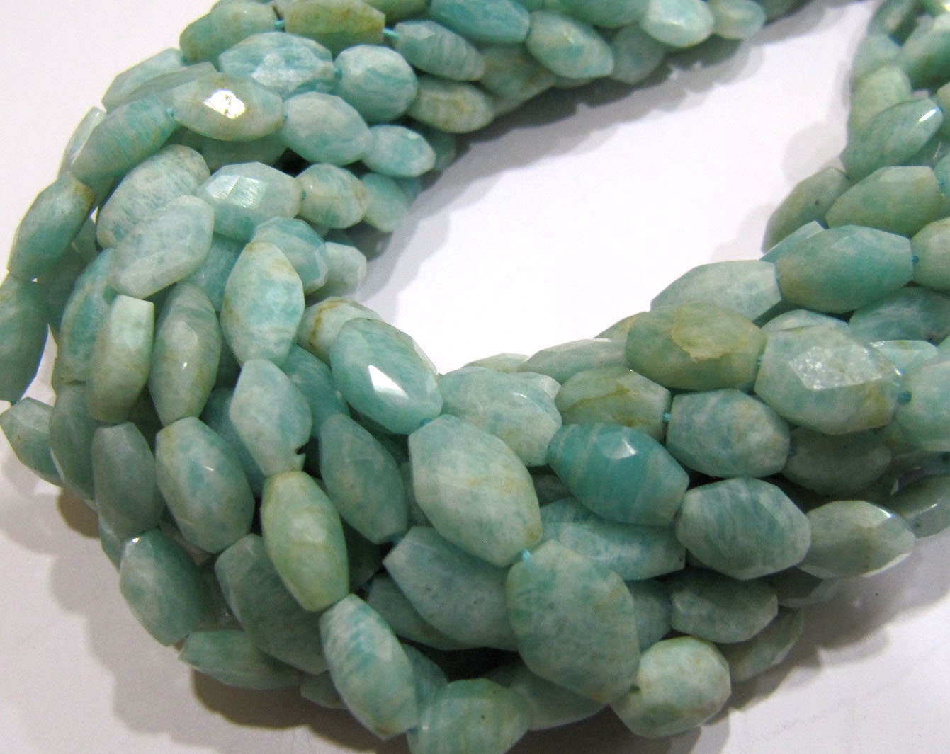 Natural Amazonite Oval Faceted Briolette Beads Size 10mm to 12mm Light Green Color Mani Shape Gemstone Beads sold per Strand 13 Inches
