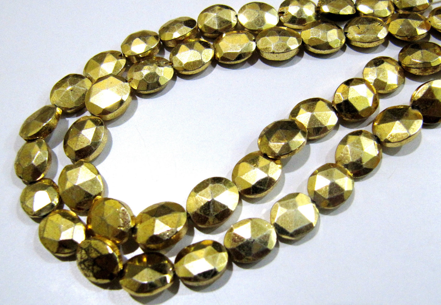Natural Golden Pyrite Beads Oval Faceted Golden Coated Pyrite Beads 8x10mm Size Beads Strand 9 inches long wholesale Prices