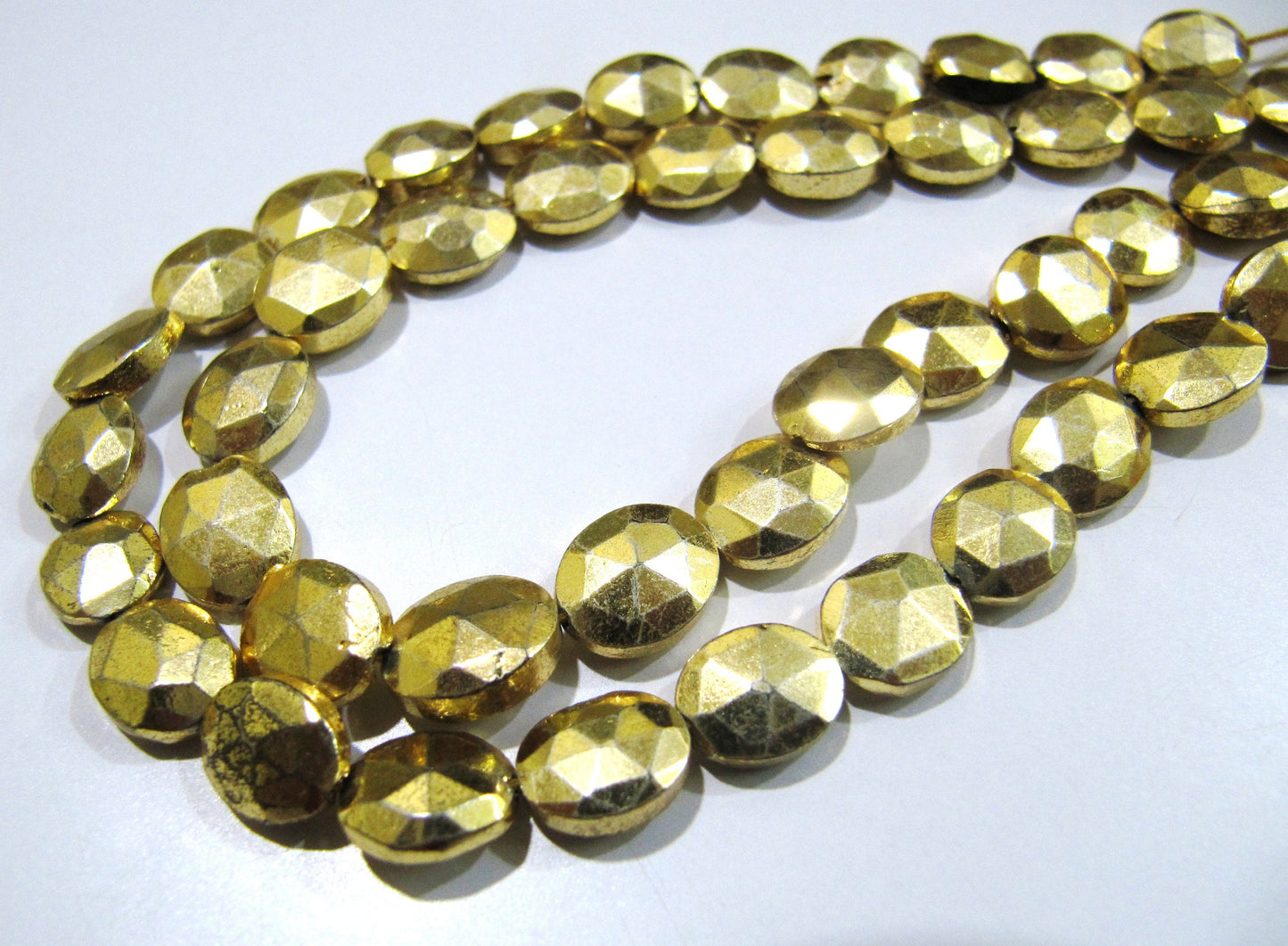 Natural Golden Pyrite Beads Oval Faceted Golden Coated Pyrite Beads 8x10mm Size Beads Strand 9 inches long wholesale Prices
