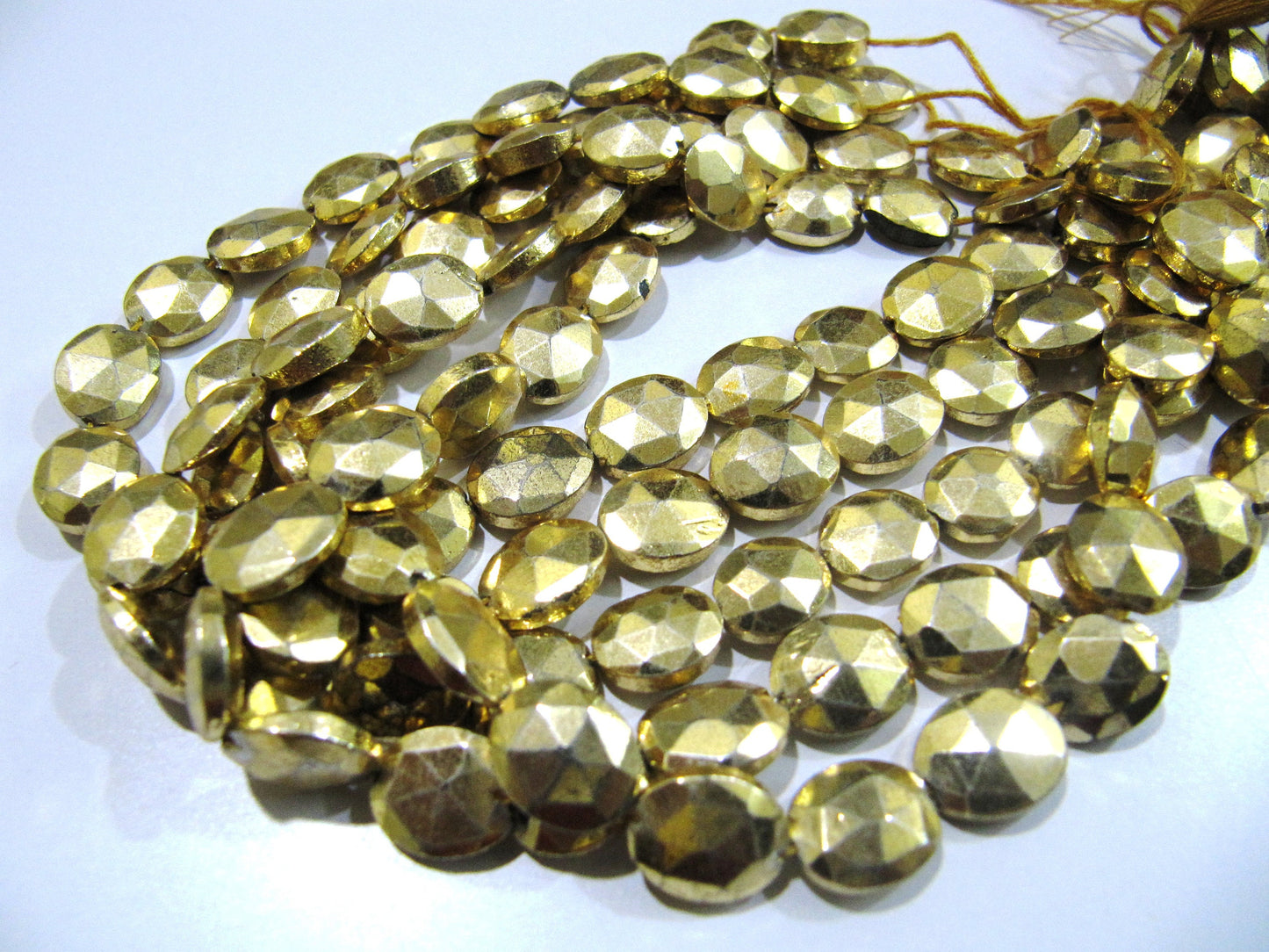 Natural Golden Pyrite Beads Oval Faceted Golden Coated Pyrite Beads 8x10mm Size Beads Strand 9 inches long wholesale Prices
