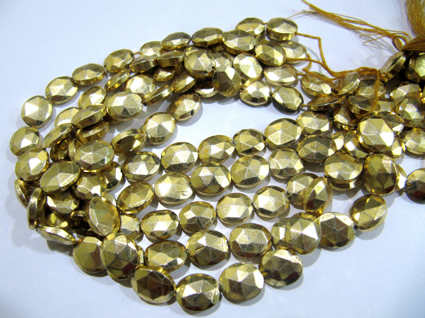 Natural Golden Pyrite Beads Oval Faceted Golden Coated Pyrite Beads 8x10mm Size Beads Strand 9 inches long wholesale Prices