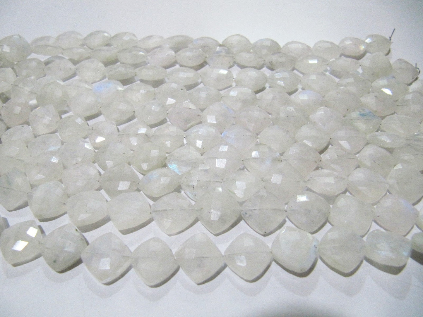 Natural White Rainbow Moonstone Cushion Shape Beads, Chiclets Faceted Cut Beads 11-12mm Strand 8" inch long Jewelry making beads