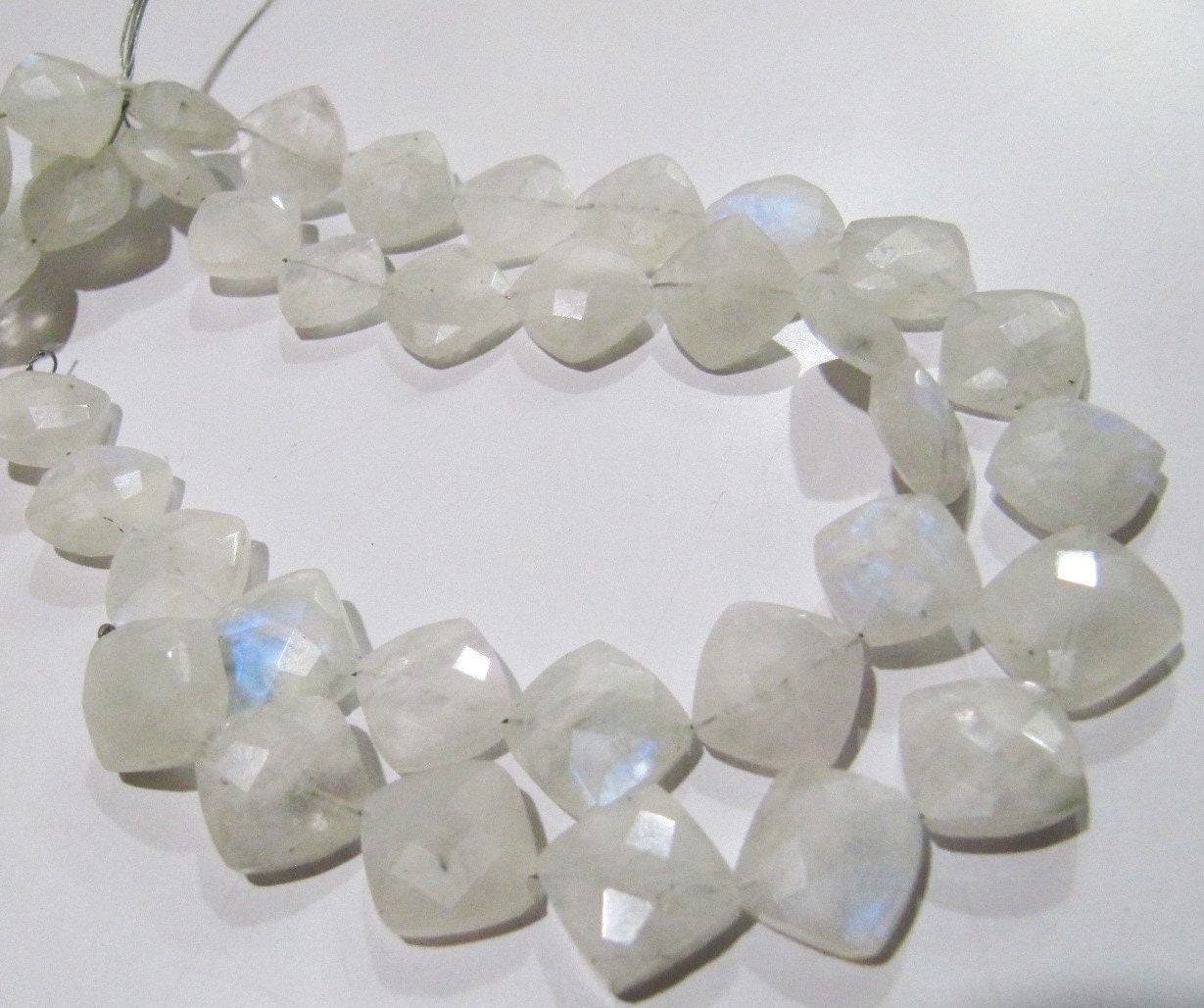 Natural White Rainbow Moonstone Cushion Shape Beads, Chiclets Faceted Cut Beads 11-12mm Strand 8" inch long Jewelry making beads