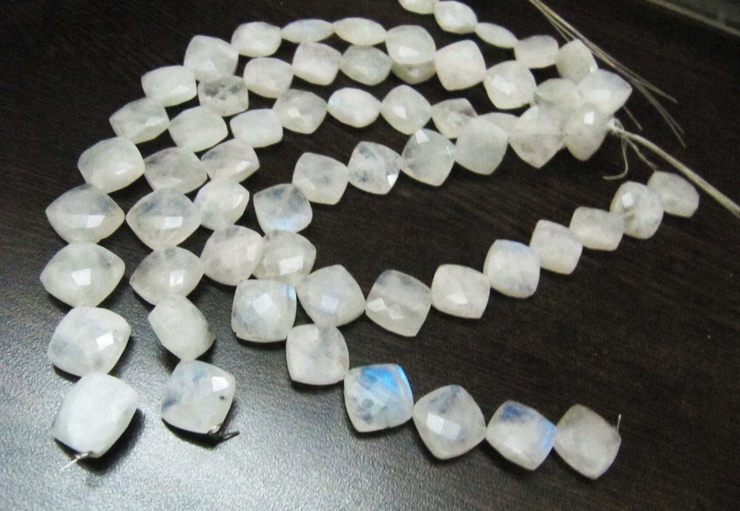 Natural White Rainbow Moonstone Cushion Shape Beads, Chiclets Faceted Cut Beads 11-12mm Strand 8" inch long Jewelry making beads