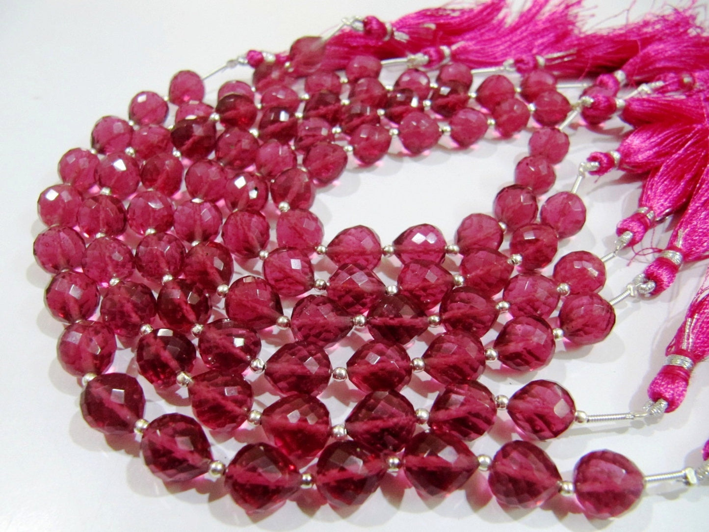 Rubellite Pink Quartz Teardrop Shape Faceted Briolette 10mm Beads Pink Color Beads sold per Strand 8 inches Long wholesale Rates