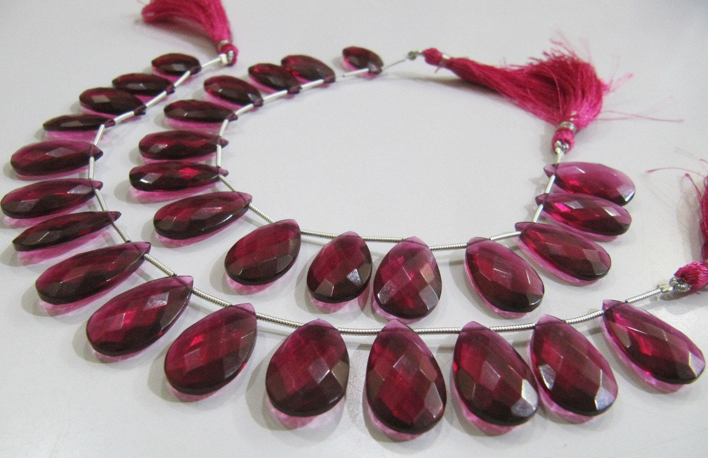 Natural Rubellite Pink Quartz Pear Shape Faceted Briolette Beads Size 12x20 mm Strand Size 8 Inches Long 15 Beads Per Strand Wholesale Rates