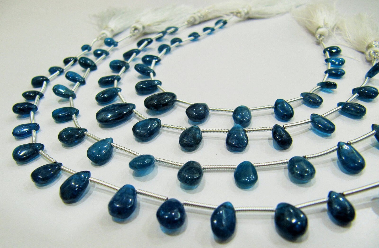 Natural Neon Apatite Pear Shape Plain Smooth 4x6mm To 5x7mm Blue Color Beads Strand 8 Inches Long Sold Per Strand