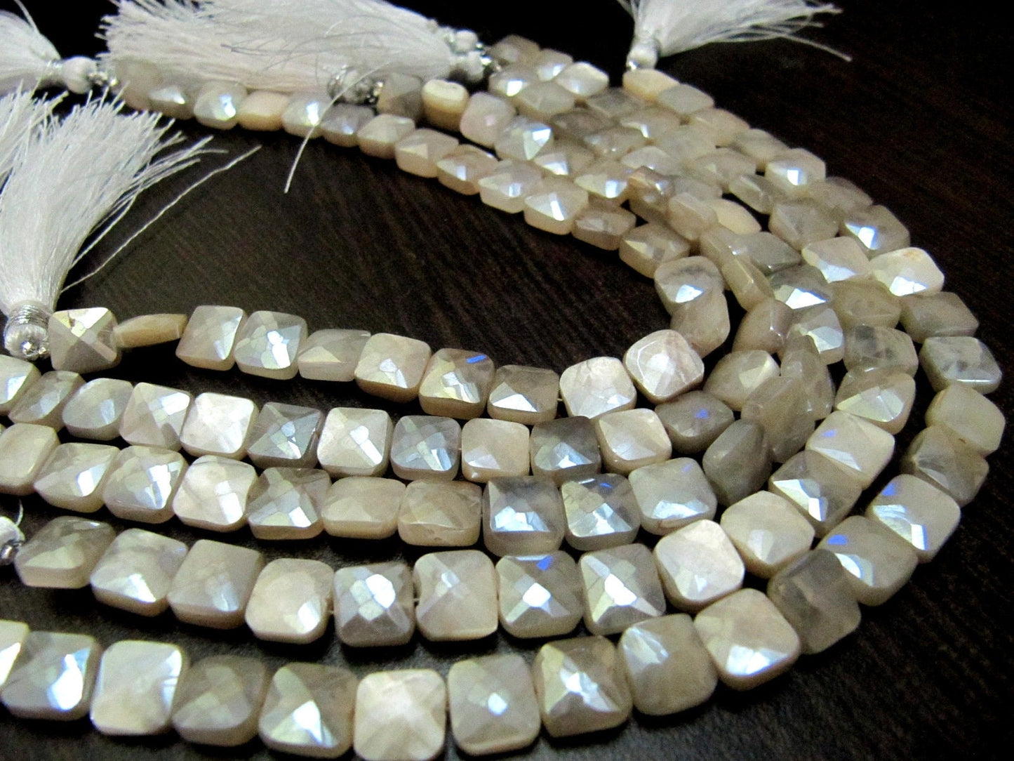 Natural Peach Moonstone Silver AB Mystic Coated Cushion Shape Faceted Beads 7-8mm Strand 8inch long High Quality Beads Wholesale prices