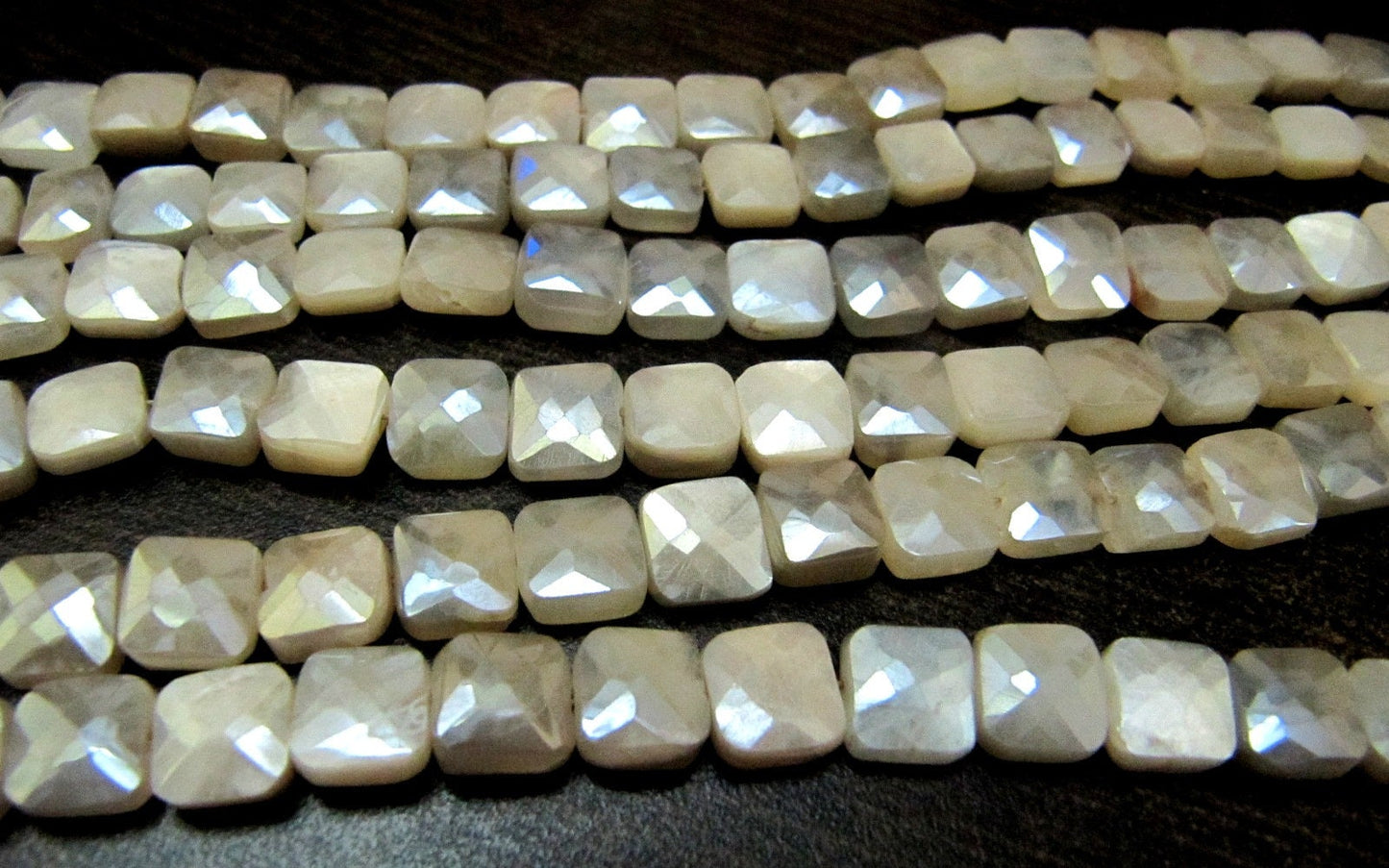 Natural Peach Moonstone Silver AB Mystic Coated Cushion Shape Faceted Beads 7-8mm Strand 8inch long High Quality Beads Wholesale prices