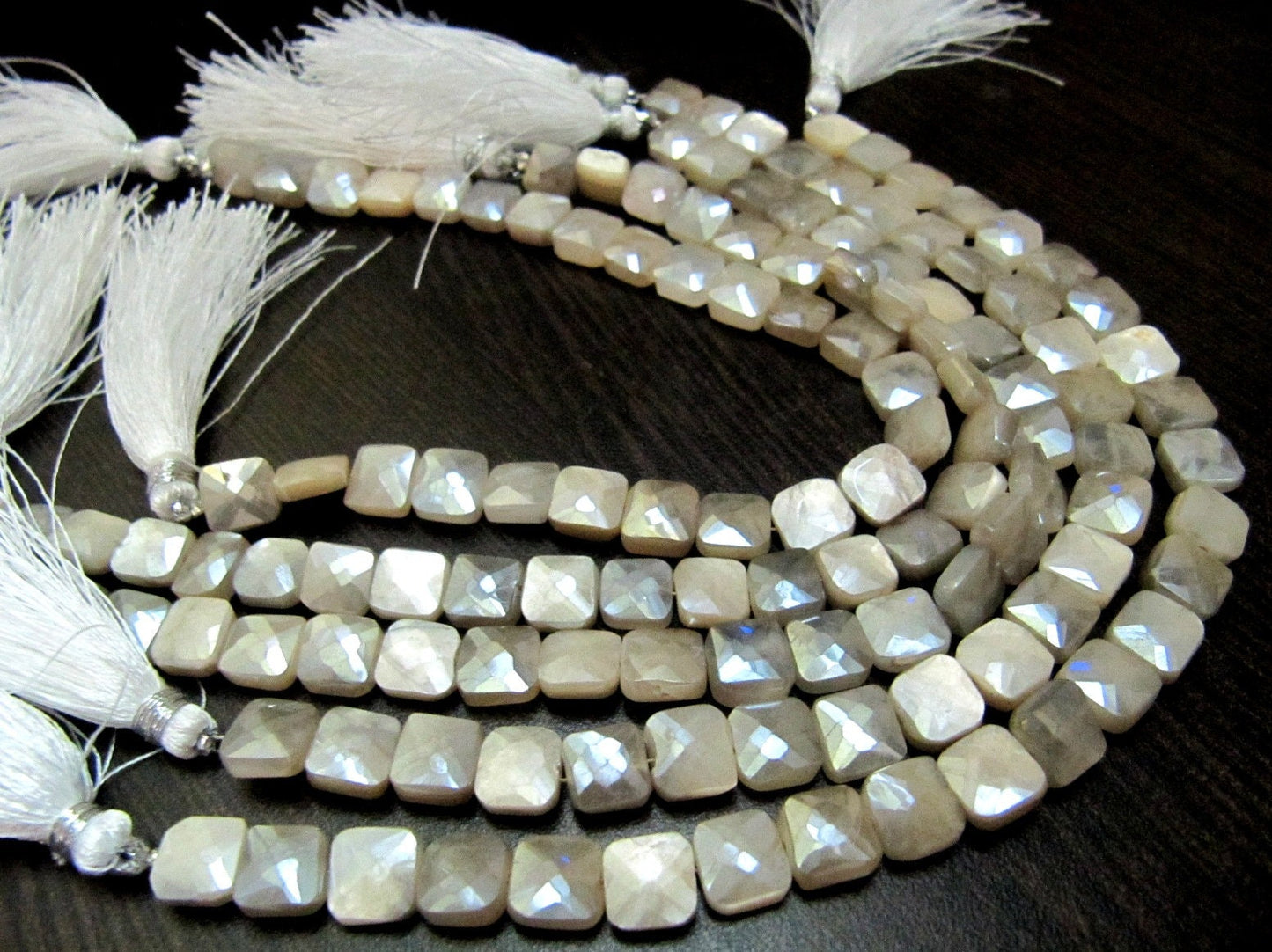 Natural Peach Moonstone Silver AB Mystic Coated Cushion Shape Faceted Beads 7-8mm Strand 8inch long High Quality Beads Wholesale prices