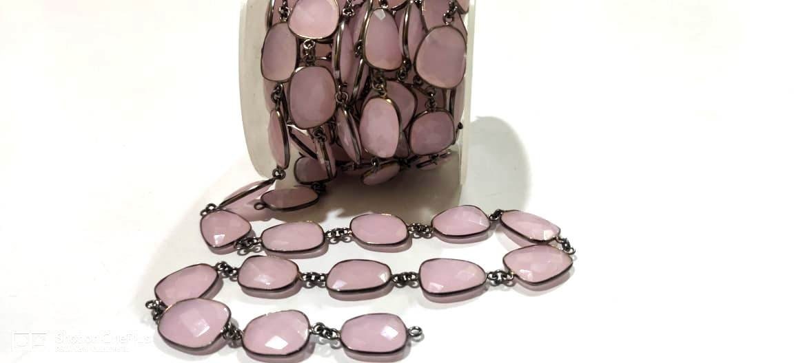 Rose Quartz Free Shape Briolette Bezel Connector Chain 12 to 15mm Sold Per Foot Hydro Quartz High Quality Wholesale Prices